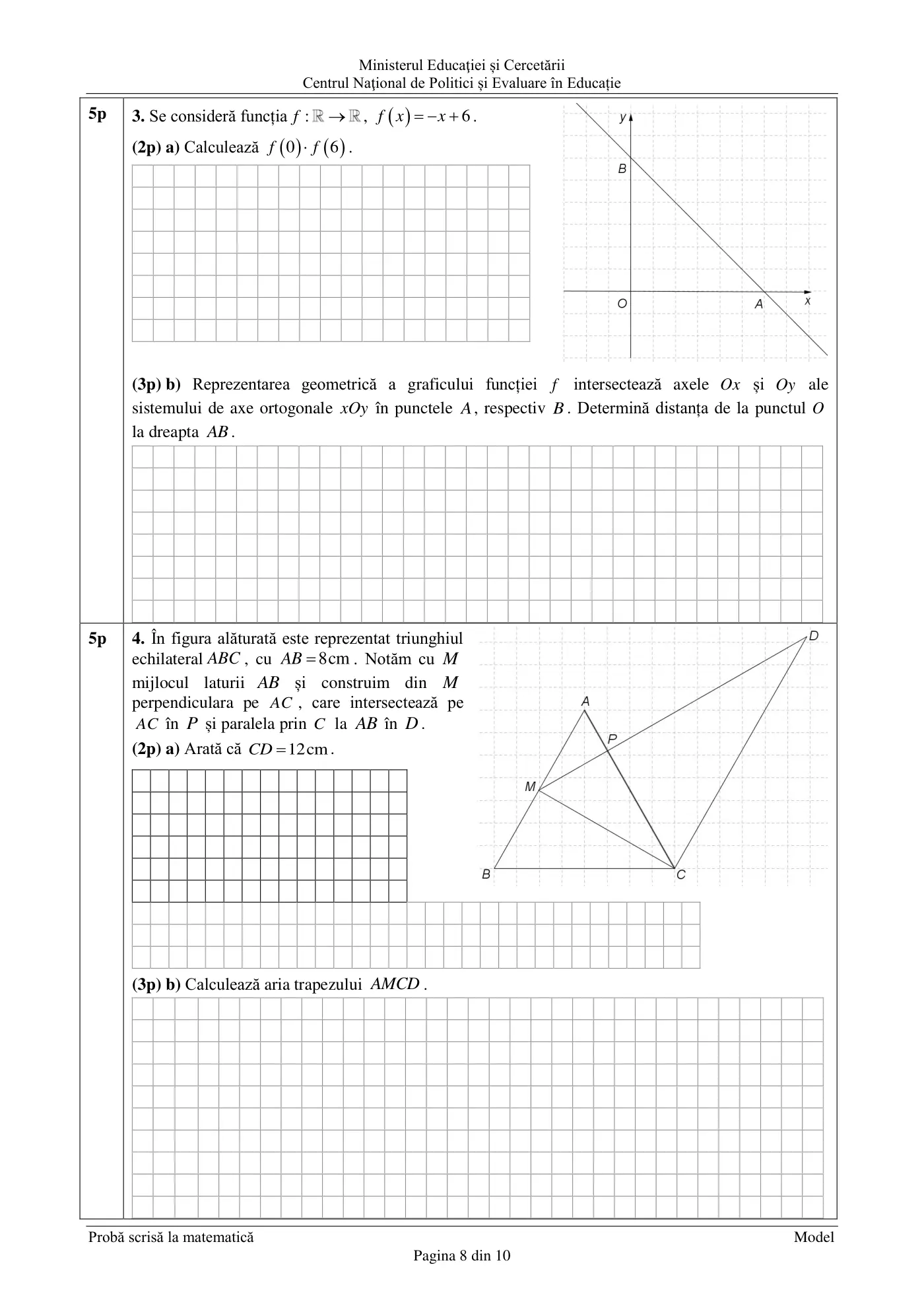 Pagina 8 din subiectul model oficial (varianta 2), matematică, noiembrie 2020