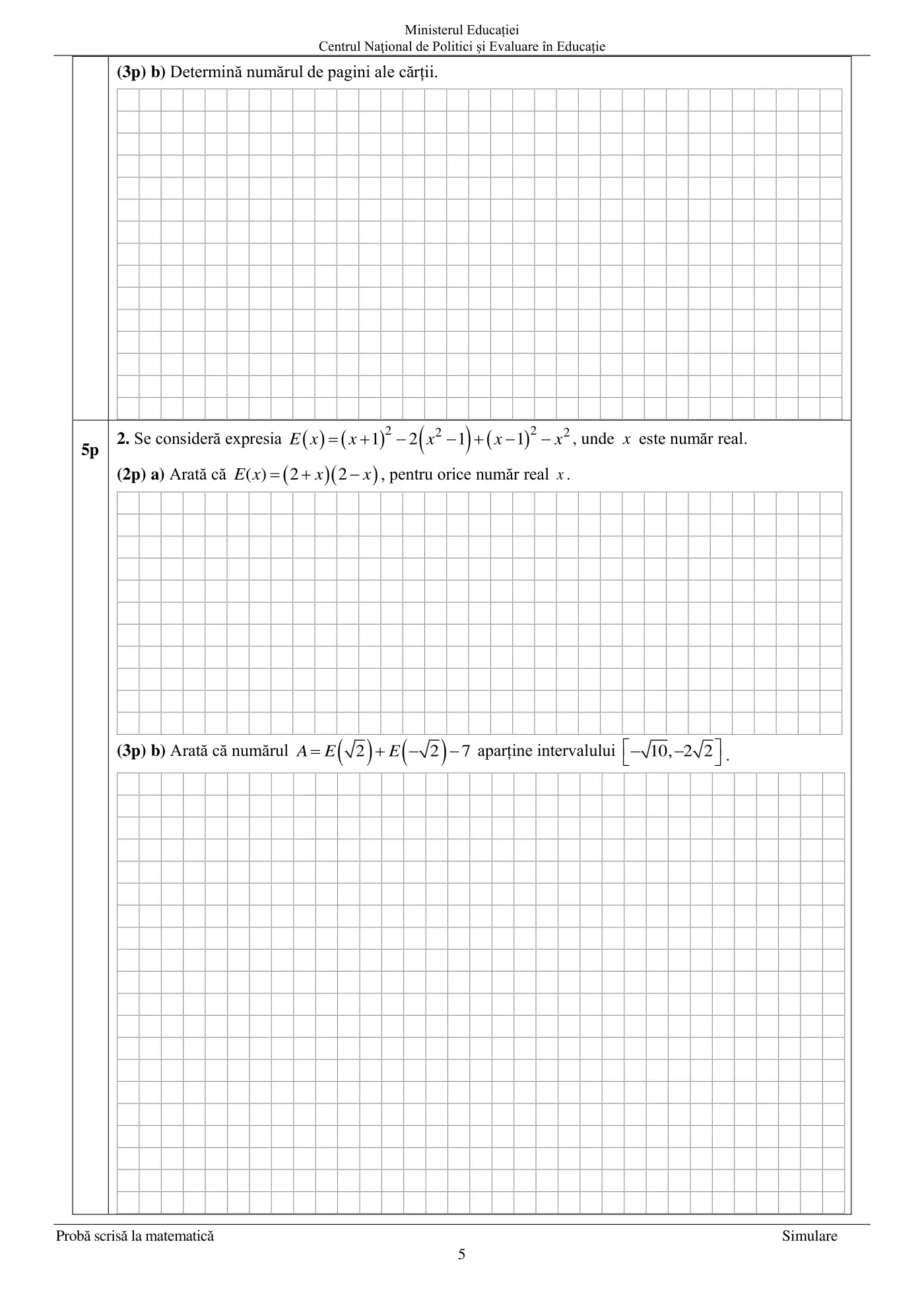 Pagina 5 din subiectul simulare națională, matematică, 30 martie 2021