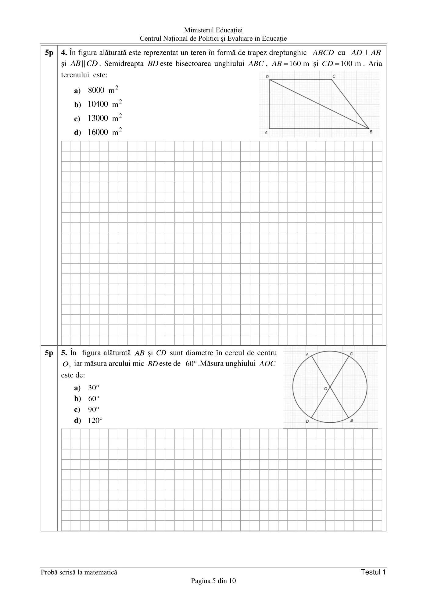 Pagina 5 din subiectul test de antrenament 1, matematică, februarie 2021