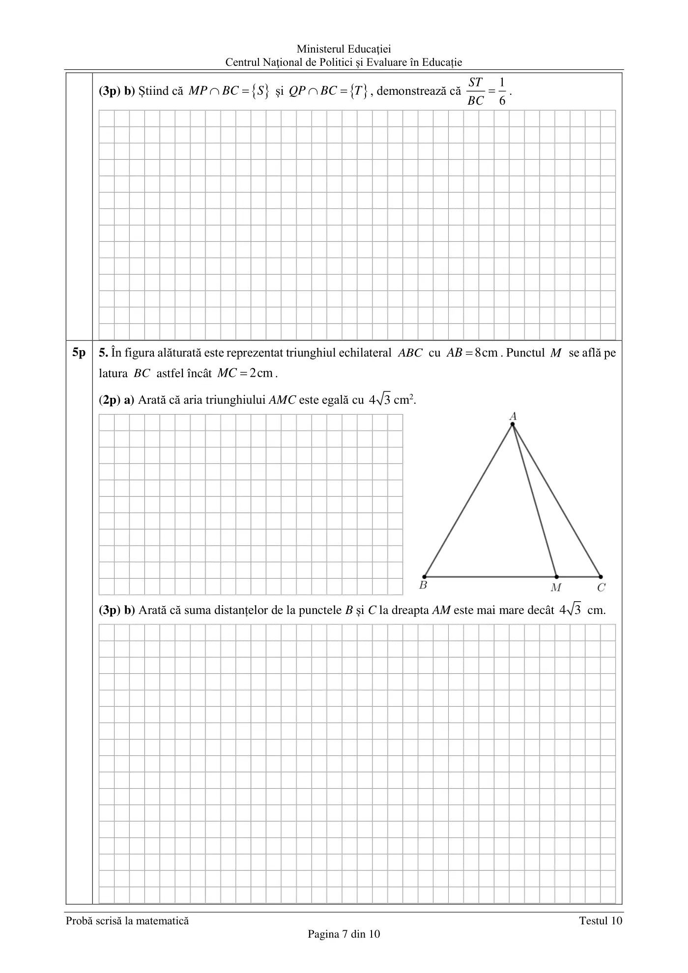 Pagina 7 din subiectul test de antrenament 10, matematică, martie 2021