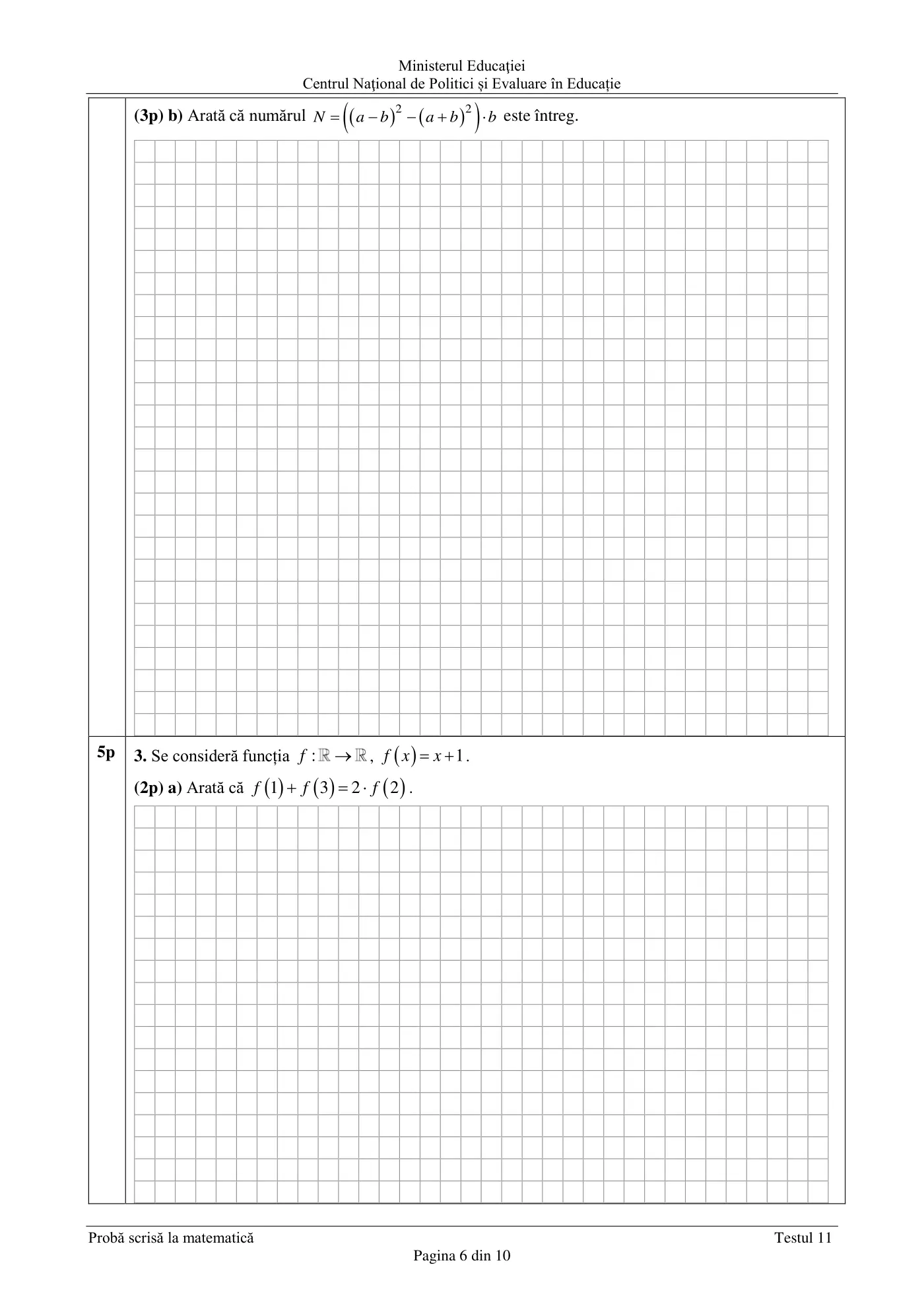 Pagina 6 din subiectul test de antrenament 11, matematică, martie 2021