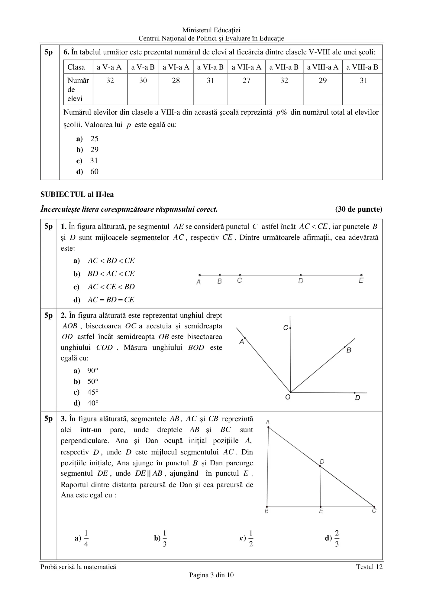 Pagina 3 din subiectul test de antrenament 12, matematică, martie 2021