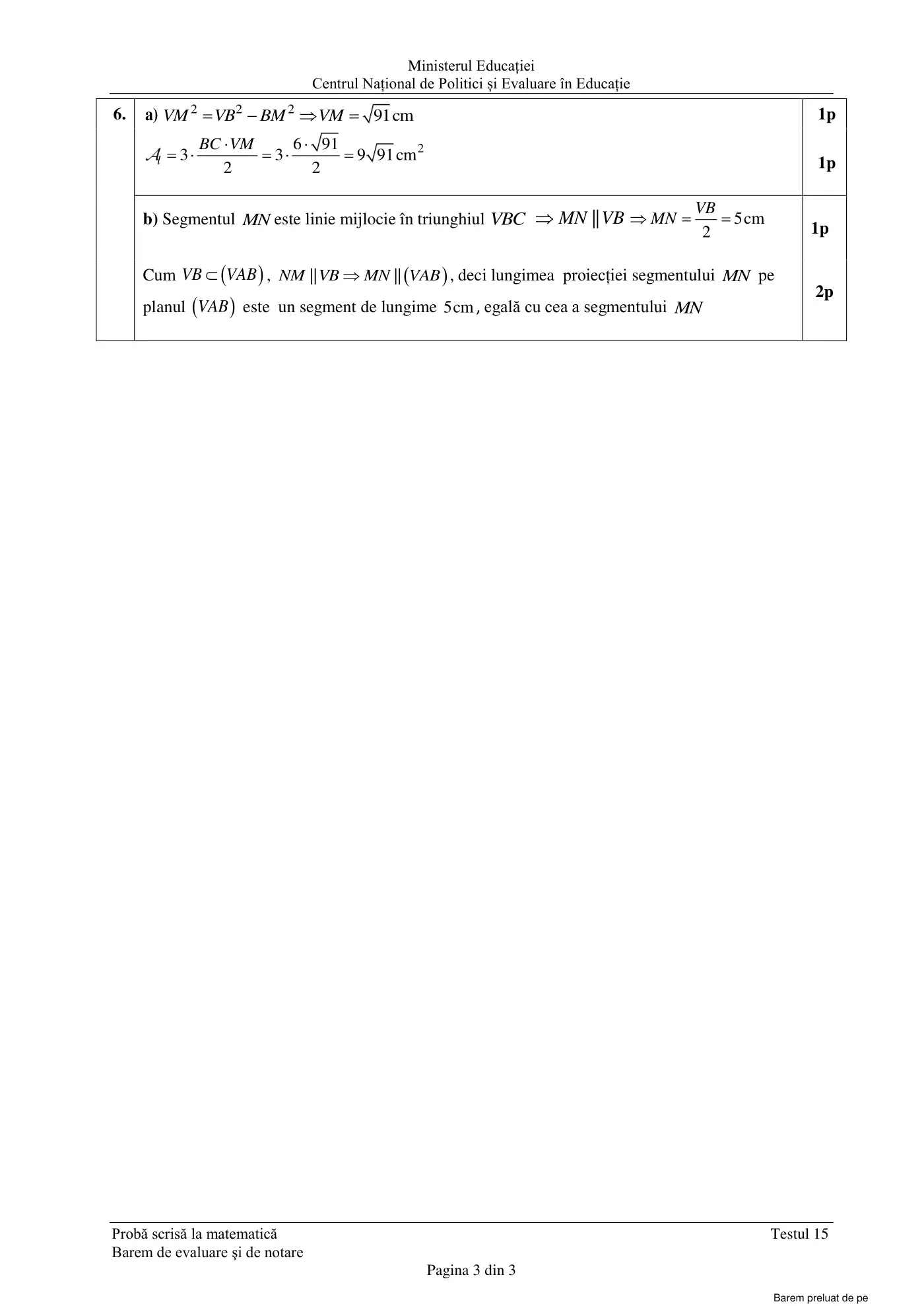 Pagina 3 din baremul pentru test de antrenament 15, matematică, martie 2021