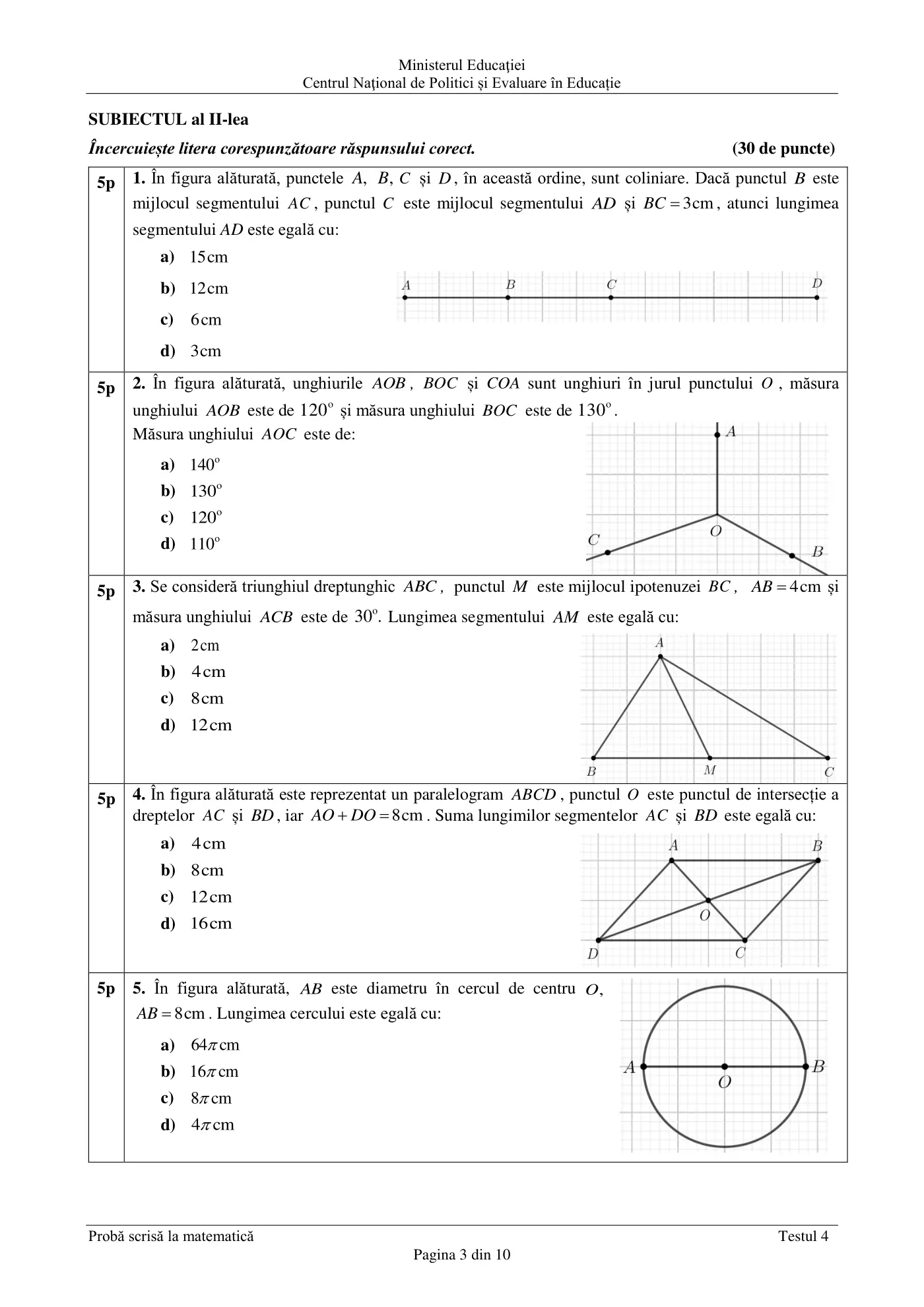 Pagina 3 din subiectul test de antrenament 4, matematică, februarie 2021