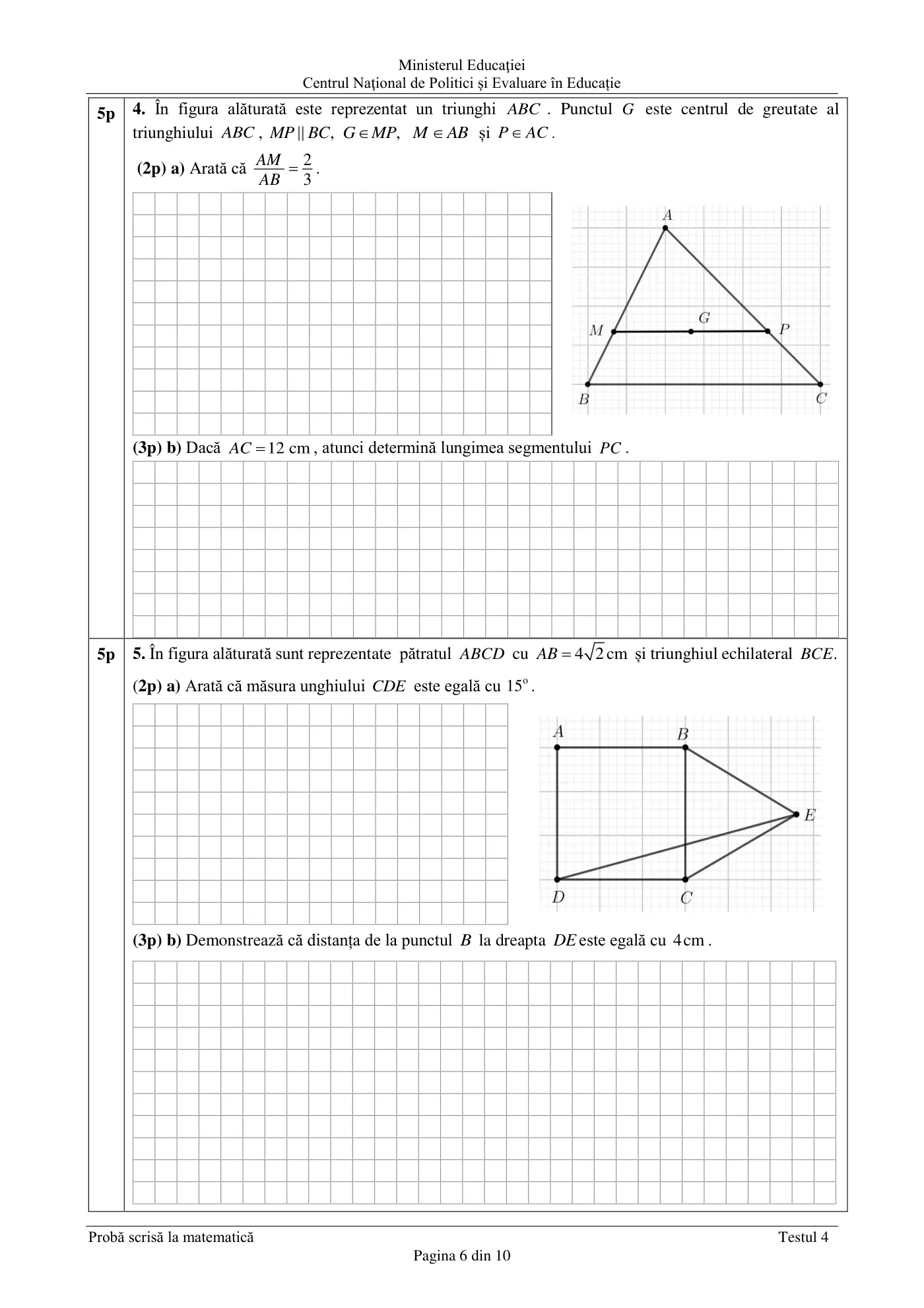 Pagina 6 din subiectul test de antrenament 4, matematică, februarie 2021