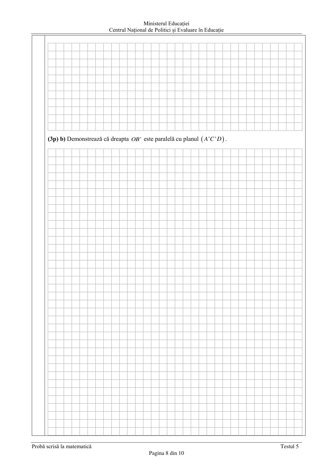 Pagina 8 din subiectul test de antrenament 5, matematică, februarie 2021
