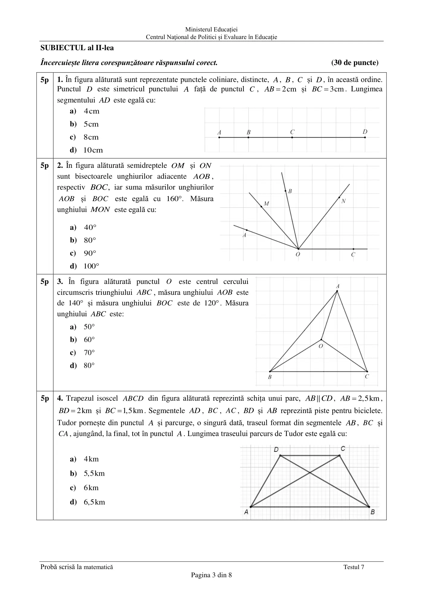 Pagina 3 din subiectul test de antrenament 7, matematică, martie 2021