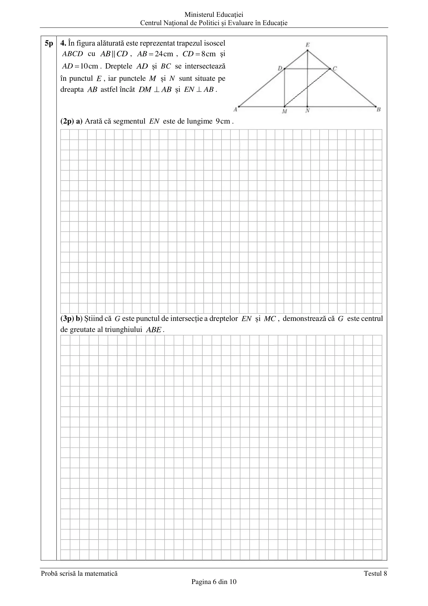 Pagina 6 din subiectul test de antrenament 8, matematică, martie 2021