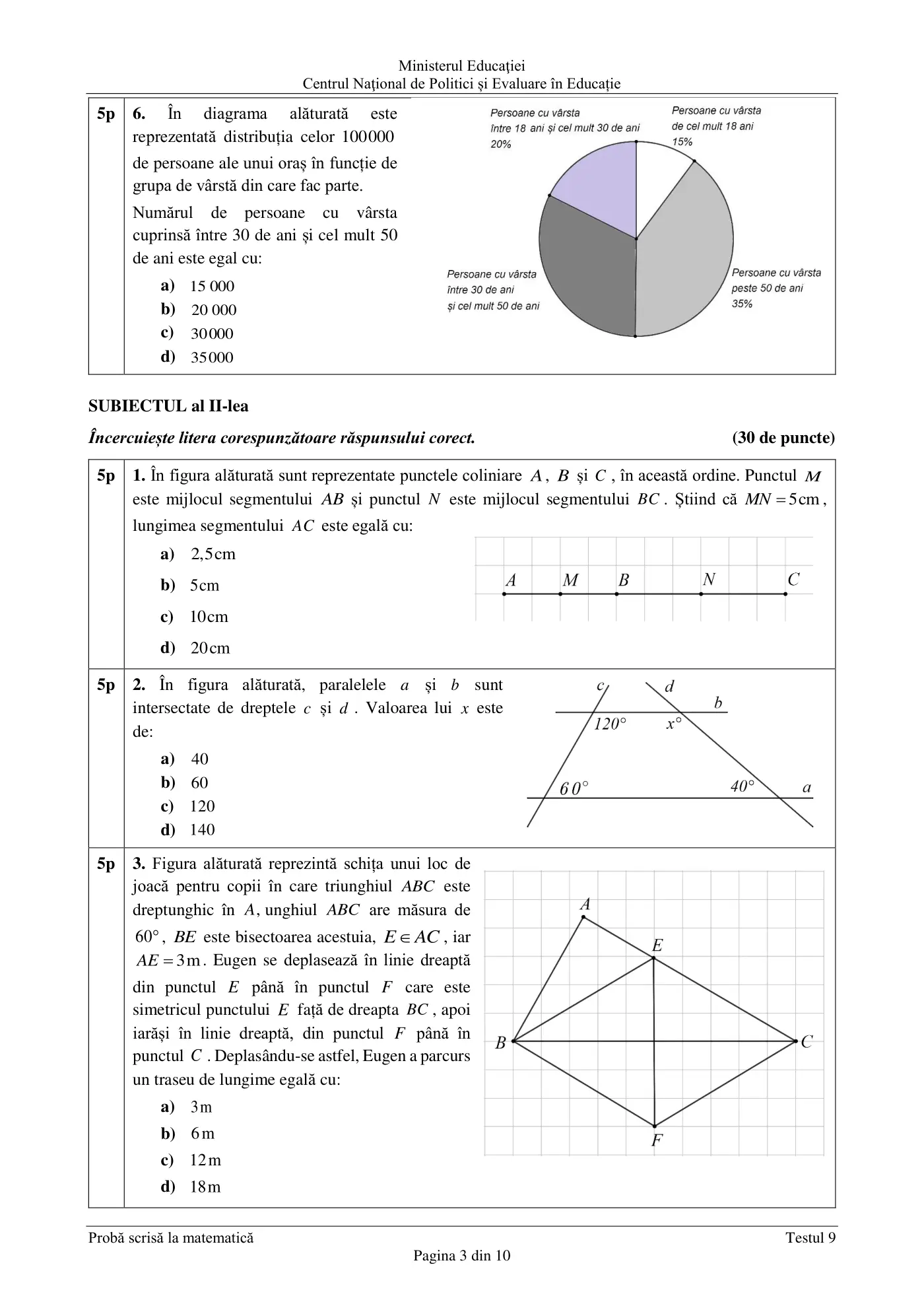 Pagina 3 din subiectul test de antrenament 9, matematică, martie 2021