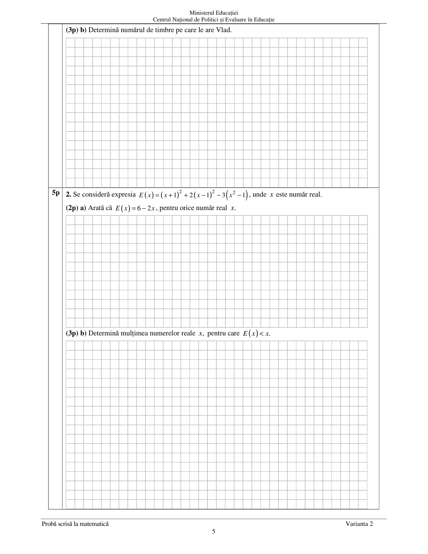 Pagina 5 din subiectul examen oficial (sesiunea iunie), matematică, 16 iunie 2022