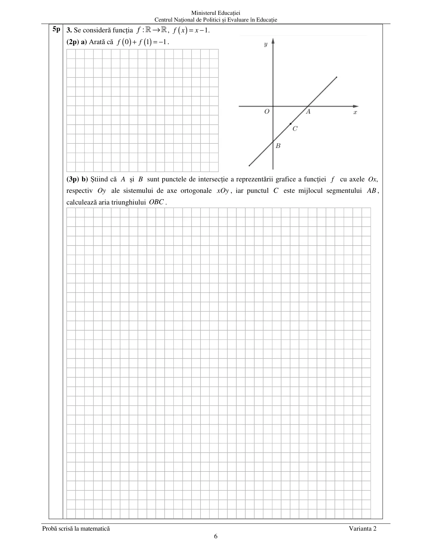 Pagina 6 din subiectul examen oficial (sesiunea iunie), matematică, 16 iunie 2022