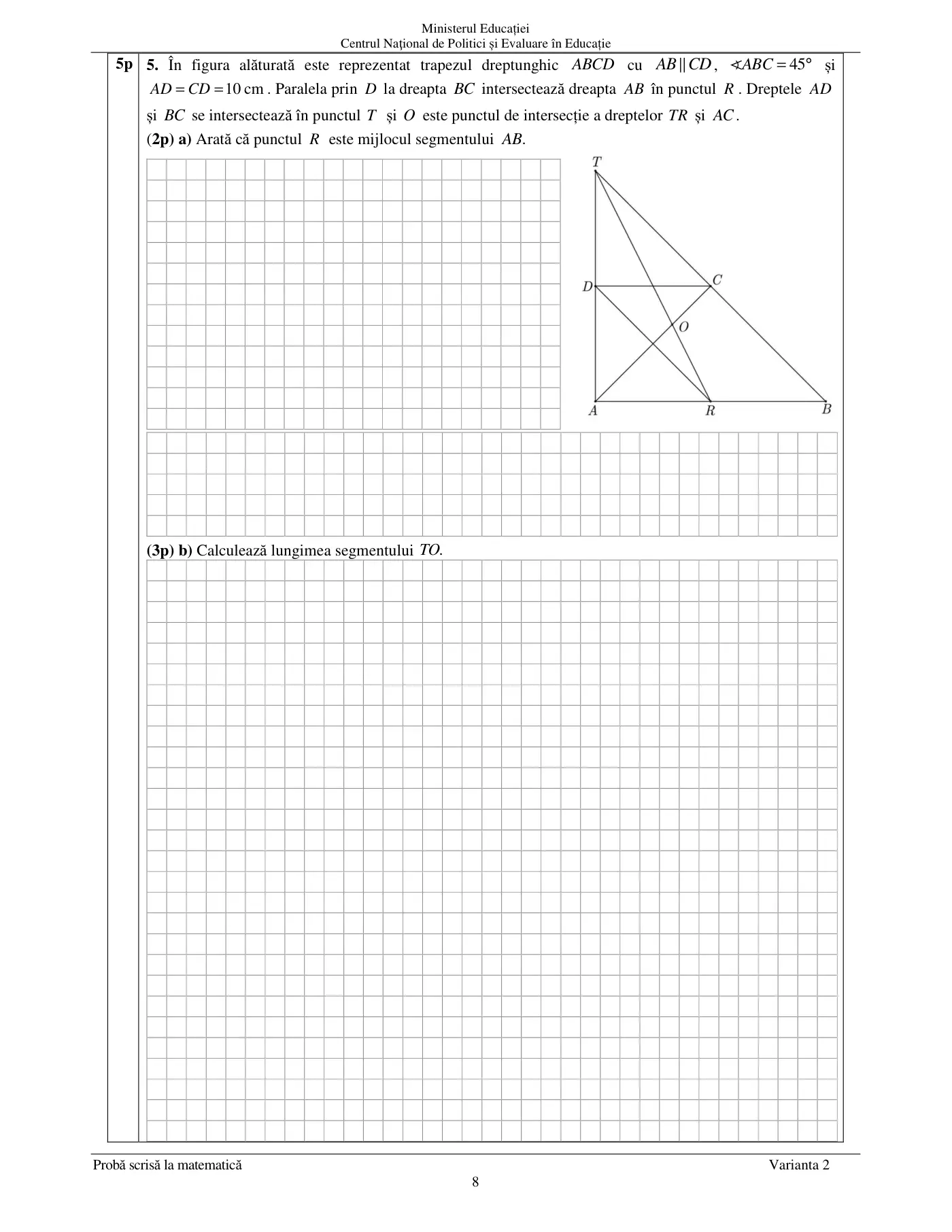 Pagina 8 din subiectul examen oficial (sesiunea iunie), matematică, 16 iunie 2022