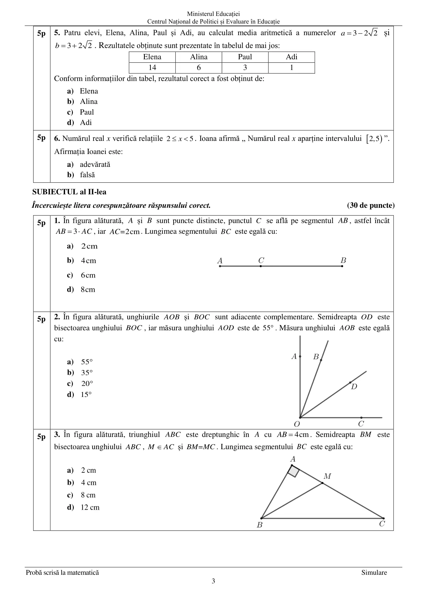 Pagina 3 din subiectul simulare națională, matematică, 5 aprilie 2022