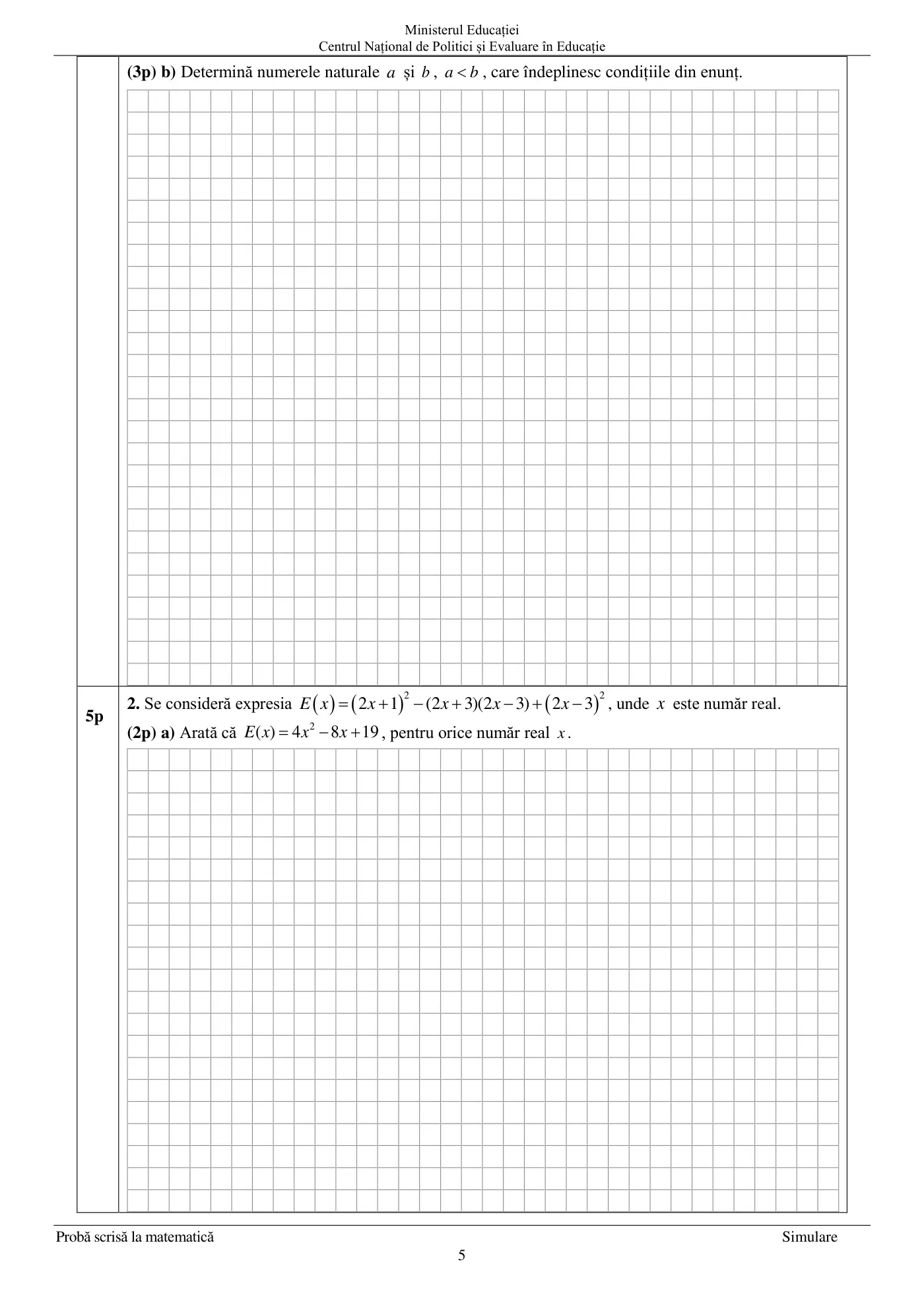 Pagina 5 din subiectul simulare națională, matematică, 5 aprilie 2022