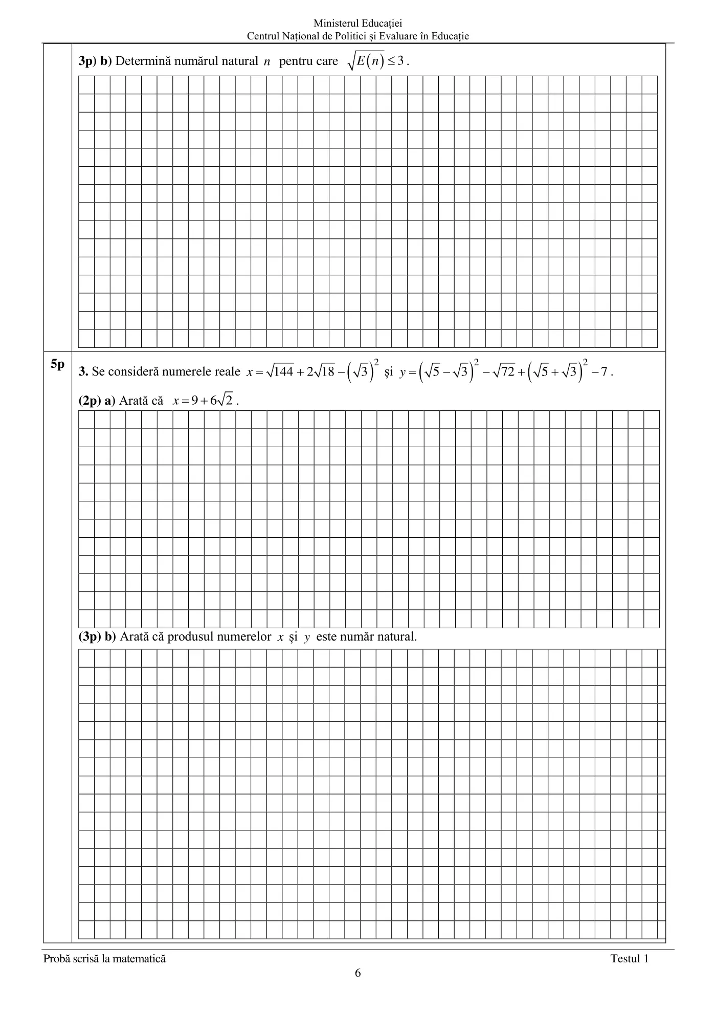 Pagina 6 din subiectul test de antrenament 1, matematică, aprilie 2022