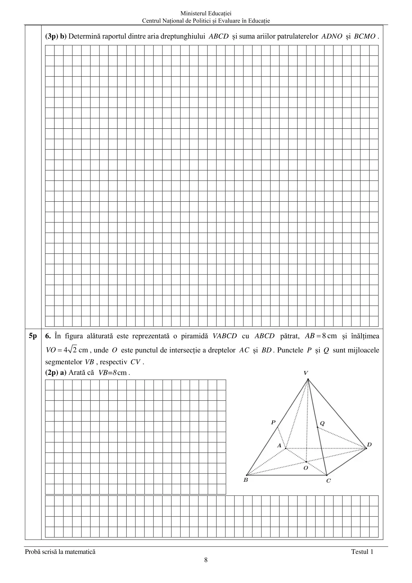 Pagina 8 din subiectul test de antrenament 1, matematică, aprilie 2022