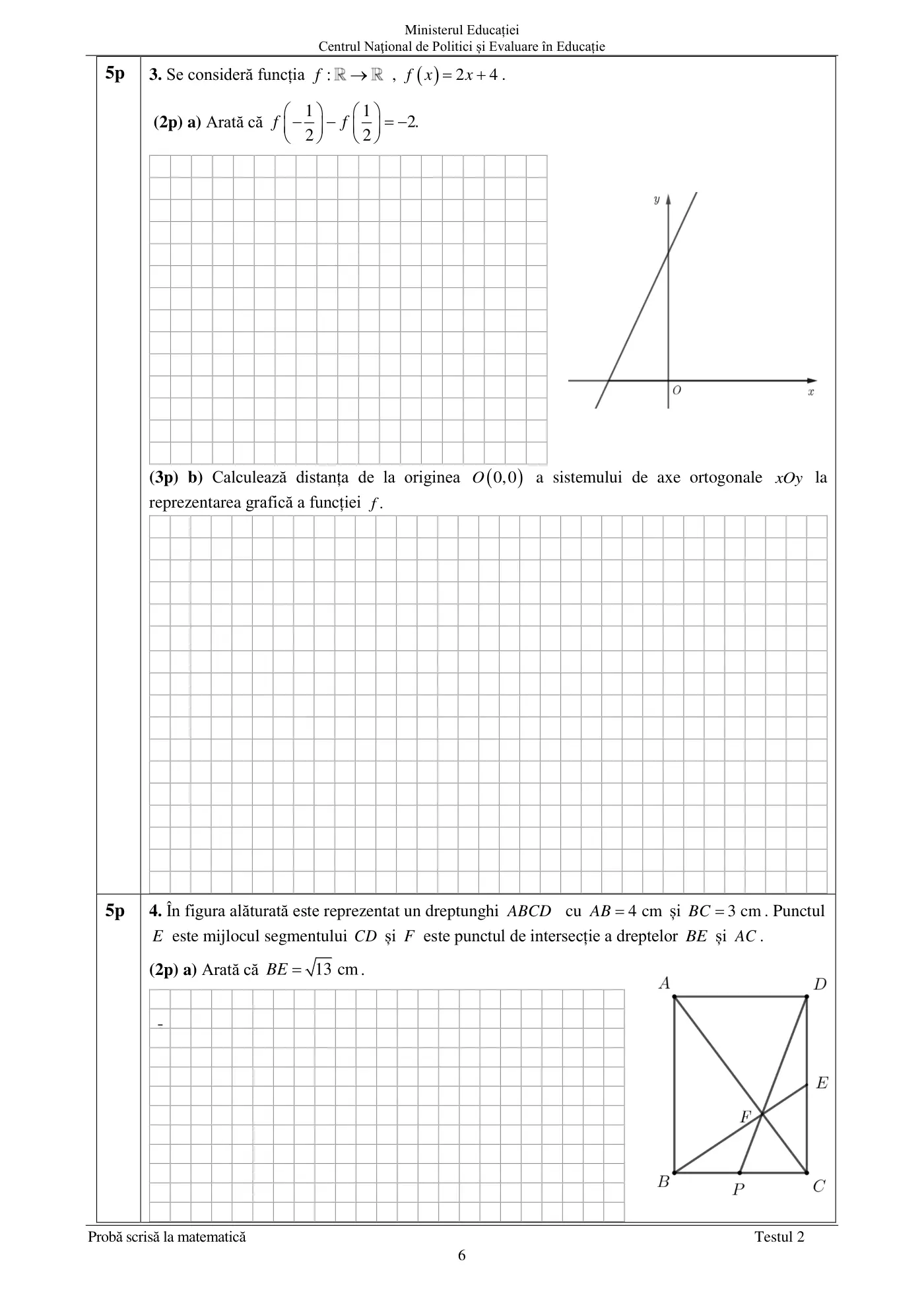 Pagina 6 din subiectul test de antrenament 2, matematică, mai 2022