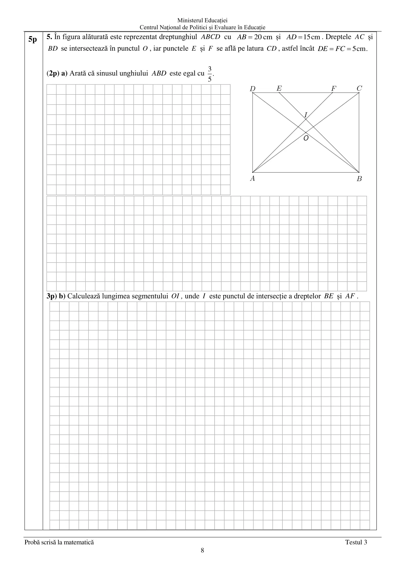 Pagina 8 din subiectul test de antrenament 3, matematică, mai 2022