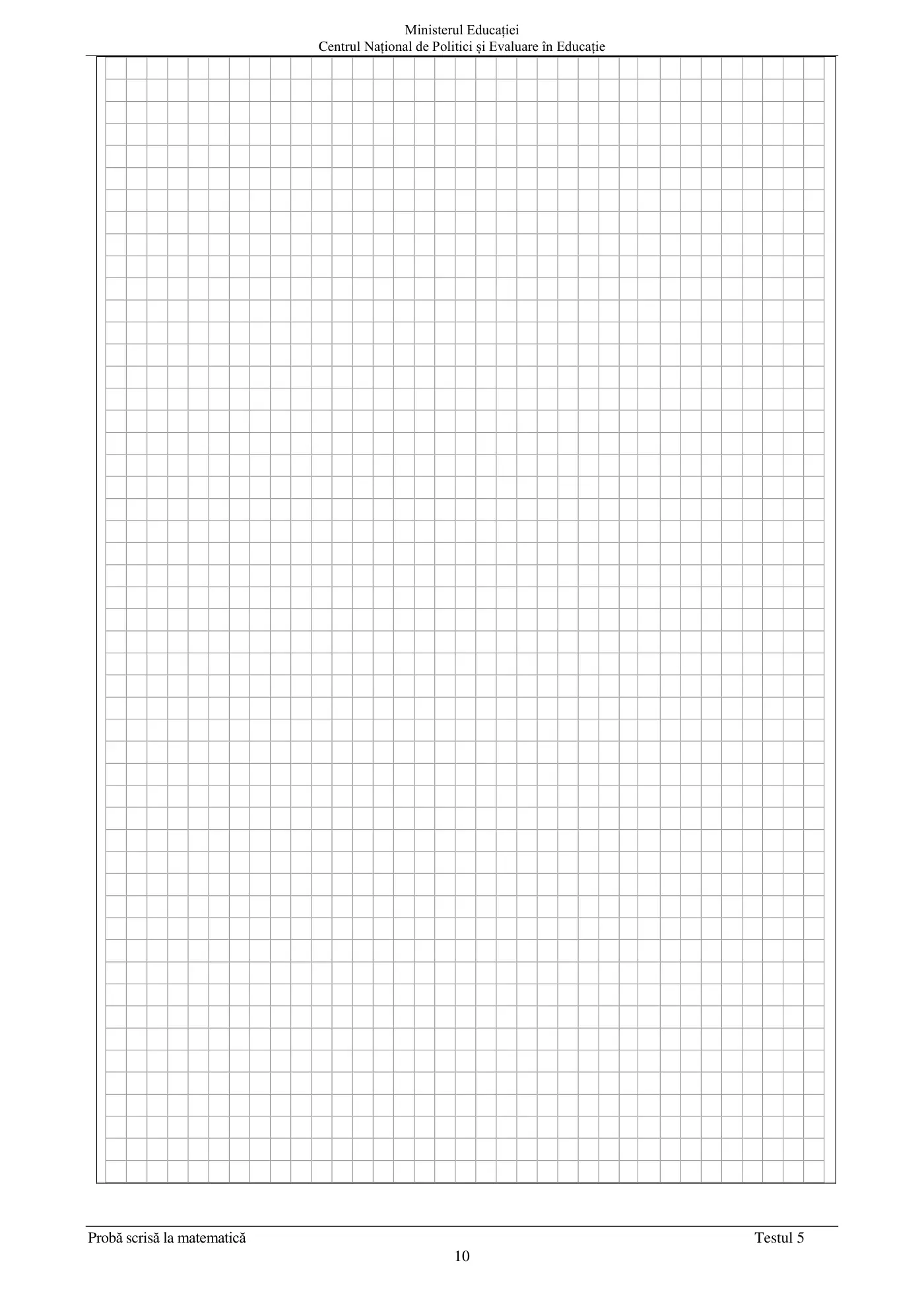 Pagina 10 din subiectul test de antrenament 5, matematică, mai 2022