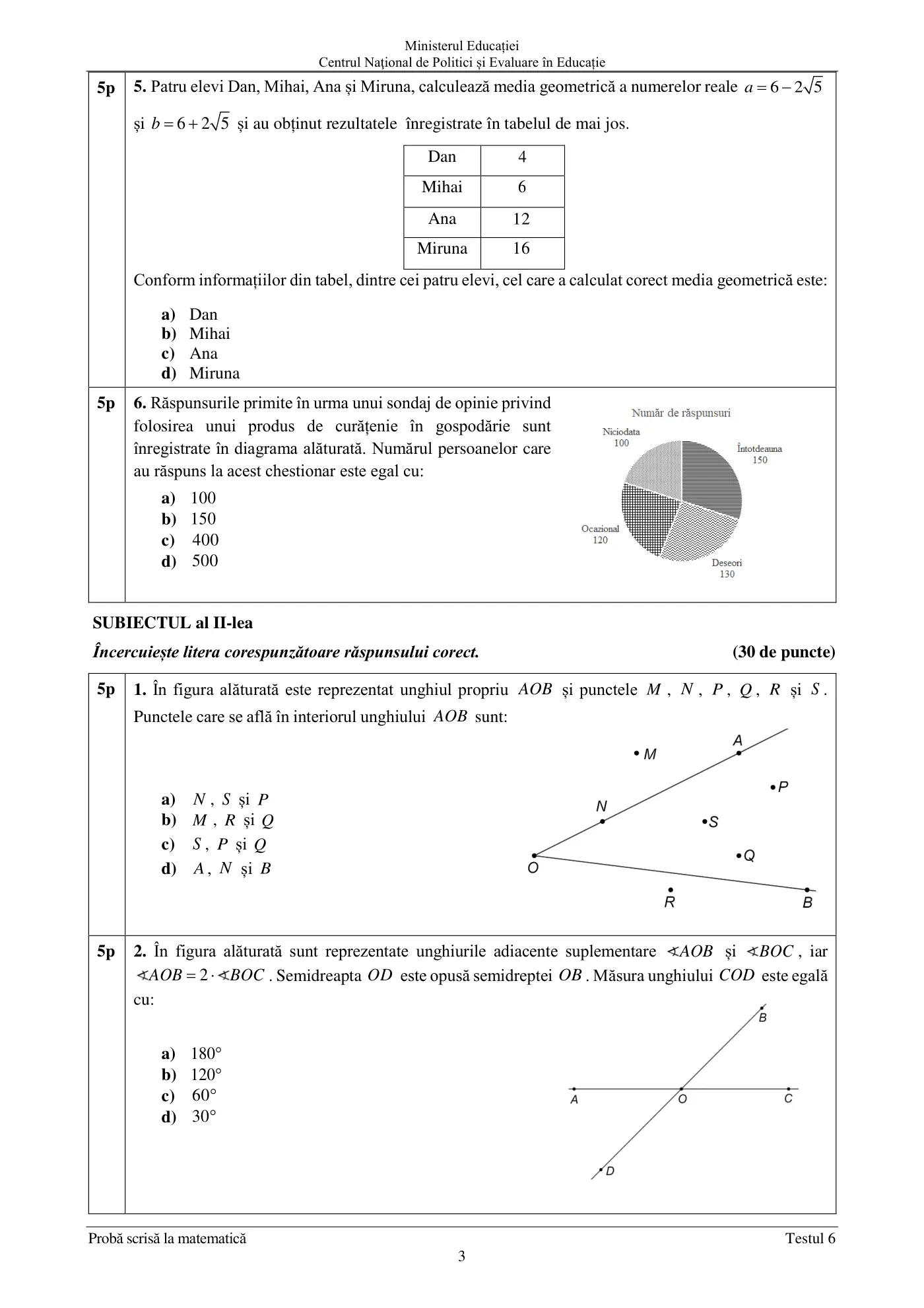 Pagina 3 din subiectul test de antrenament 6, matematică, mai 2022