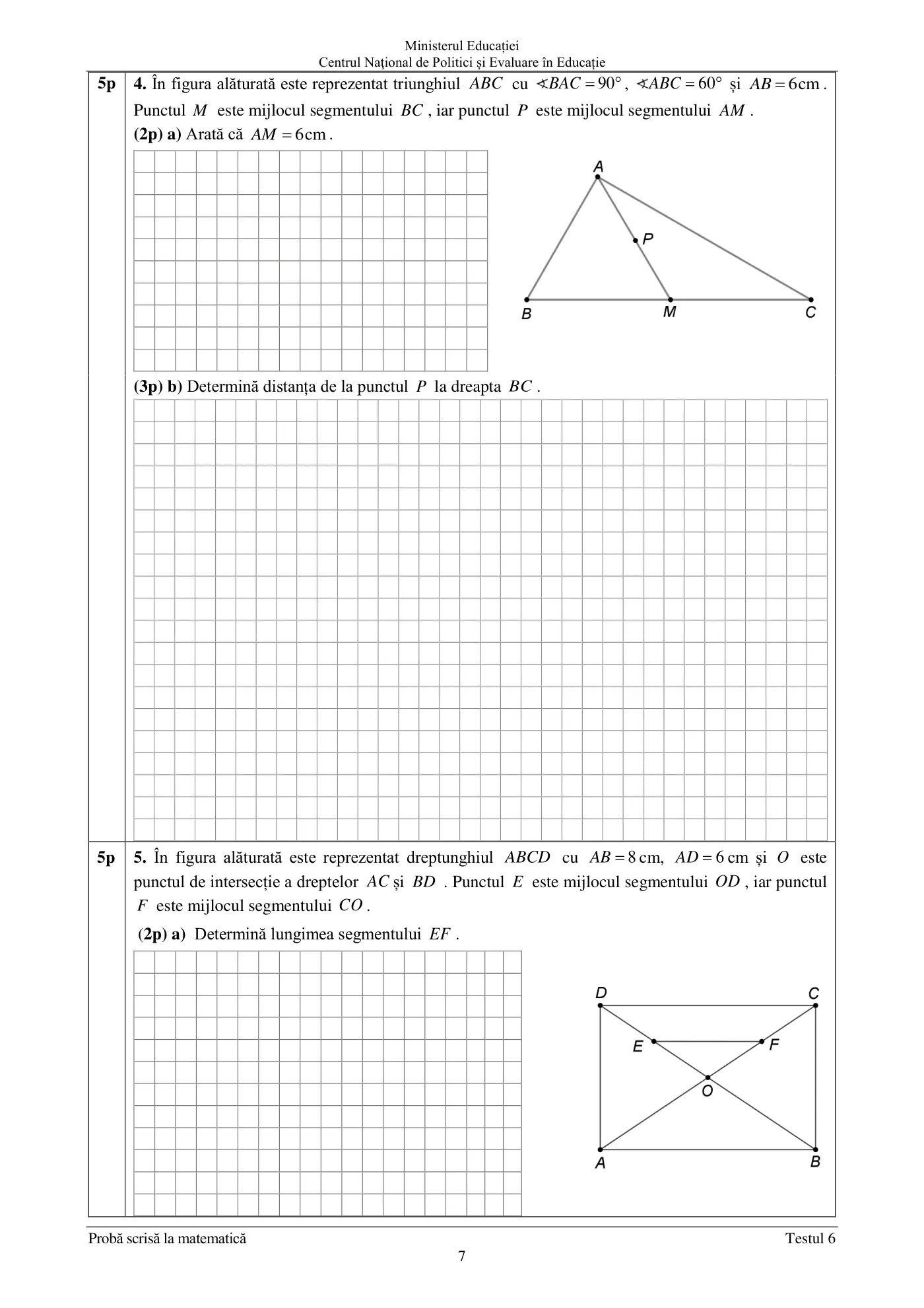 Pagina 7 din subiectul test de antrenament 6, matematică, mai 2022