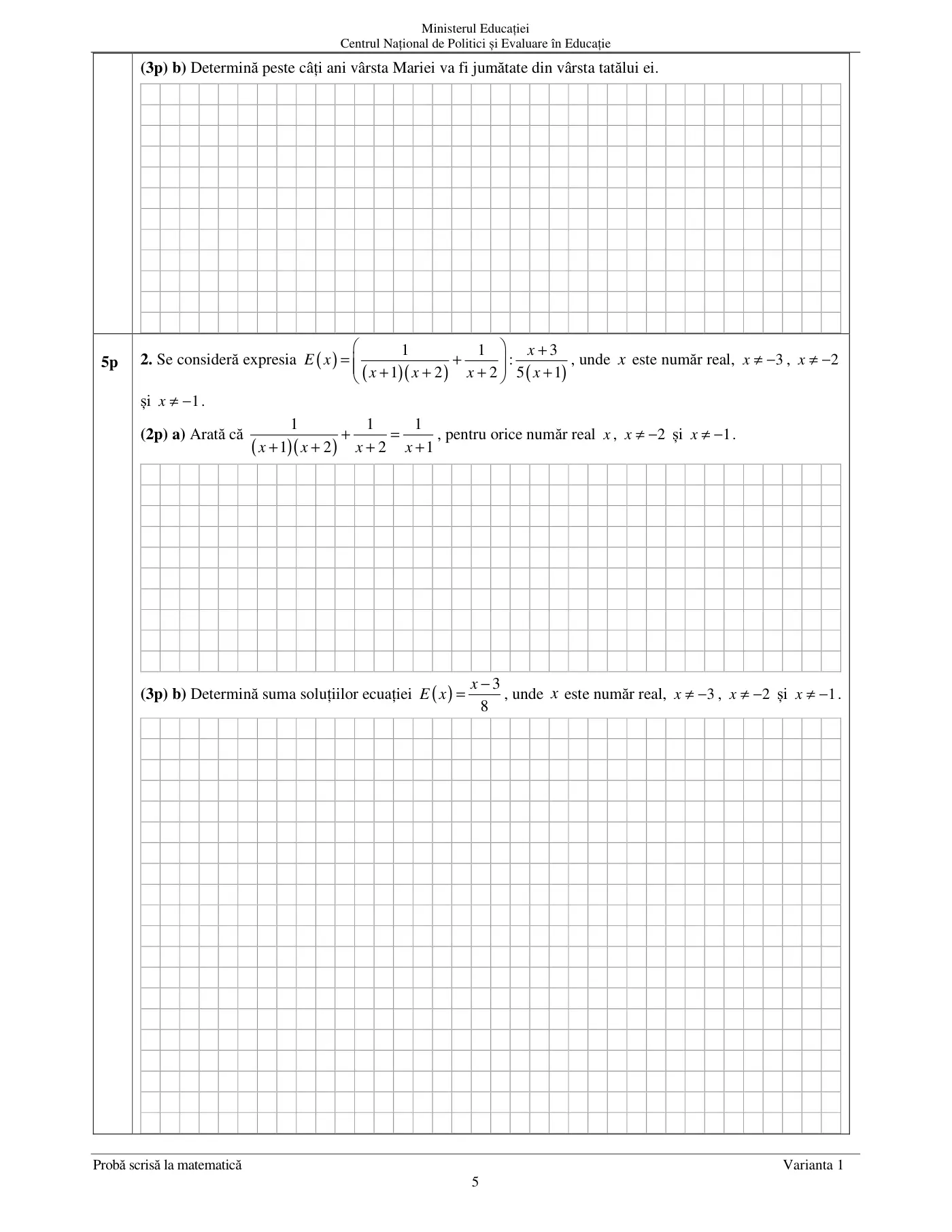 Pagina 5 din subiectul examen oficial (sesiunea iunie), matematică, 21 iunie 2023