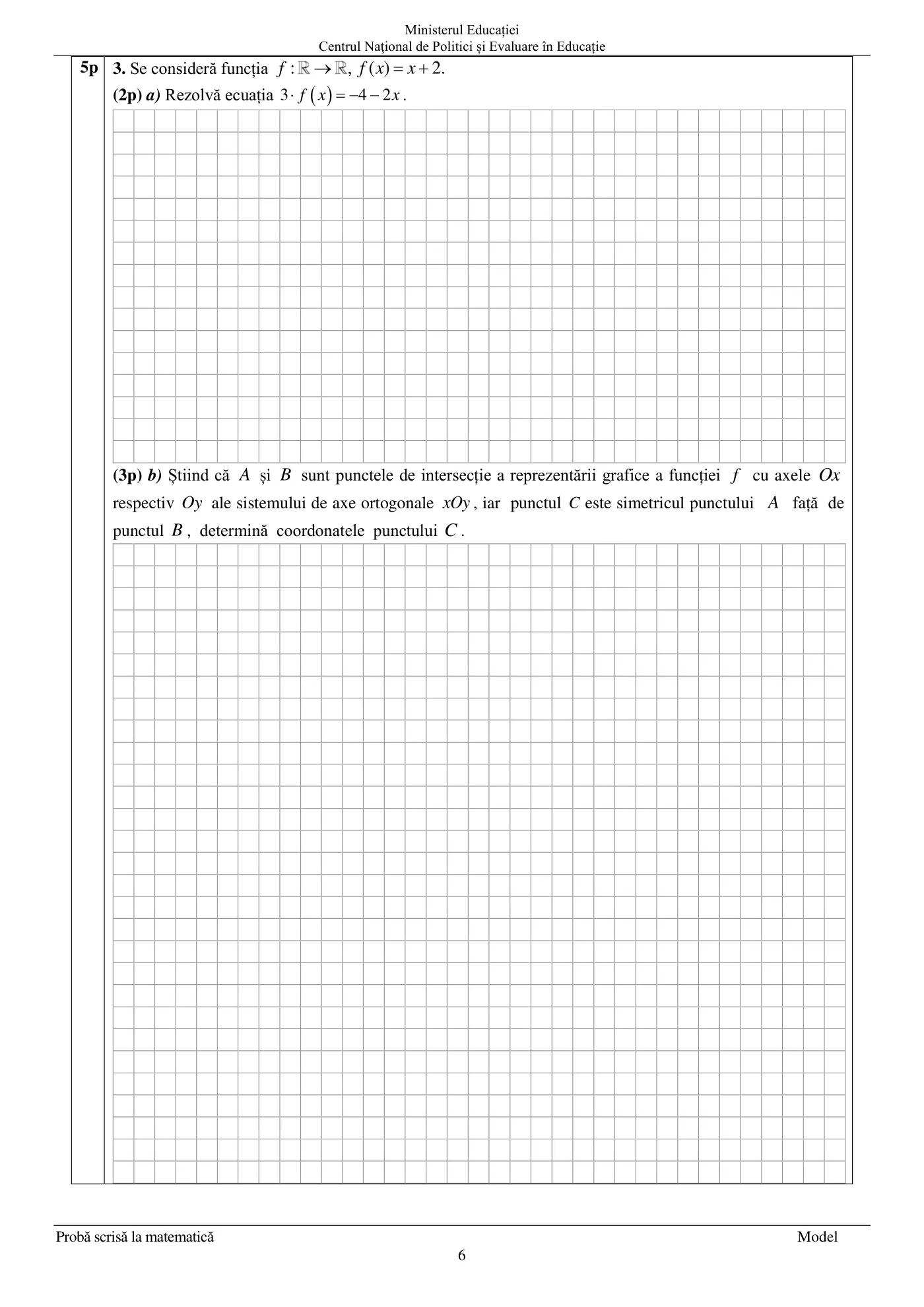 Pagina 6 din subiectul model oficial, matematică, noiembrie 2022