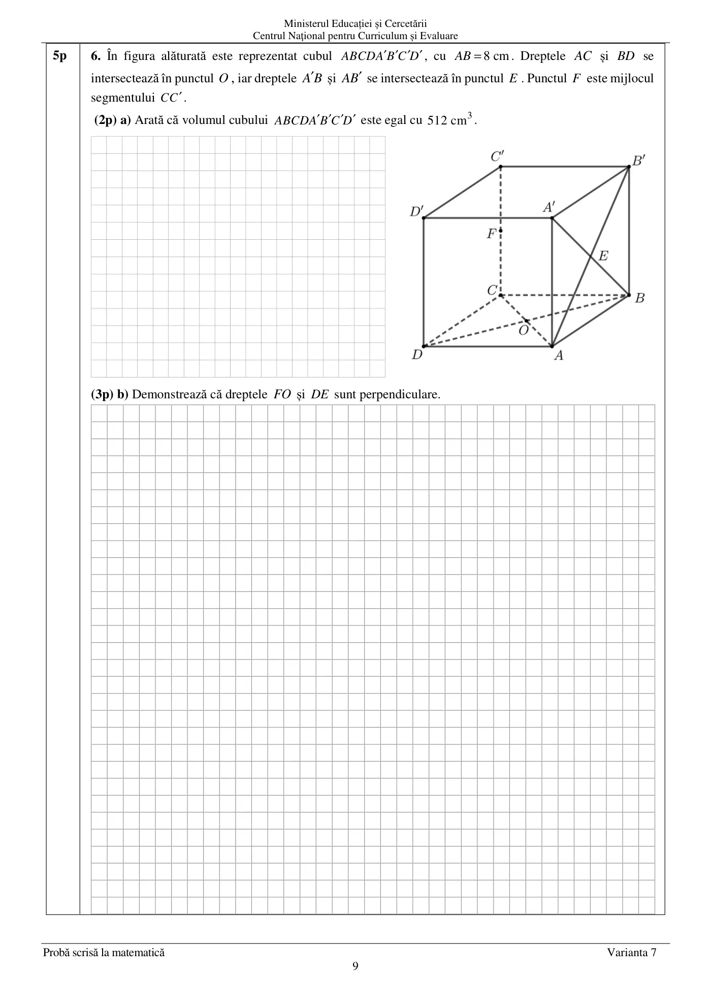 Pagina 9 din subiectul examen oficial (sesiunea iunie), matematică, 25 iunie 2025
