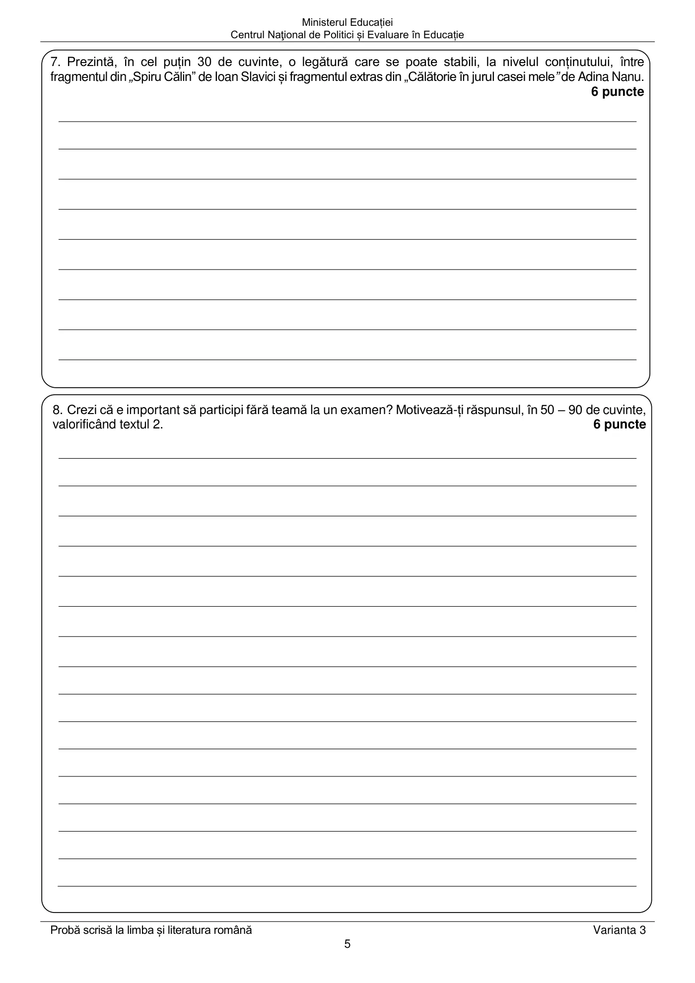 Pagina 5 din subiectul subiect de rezervă, limba și literatura română, 22 iunie 2021