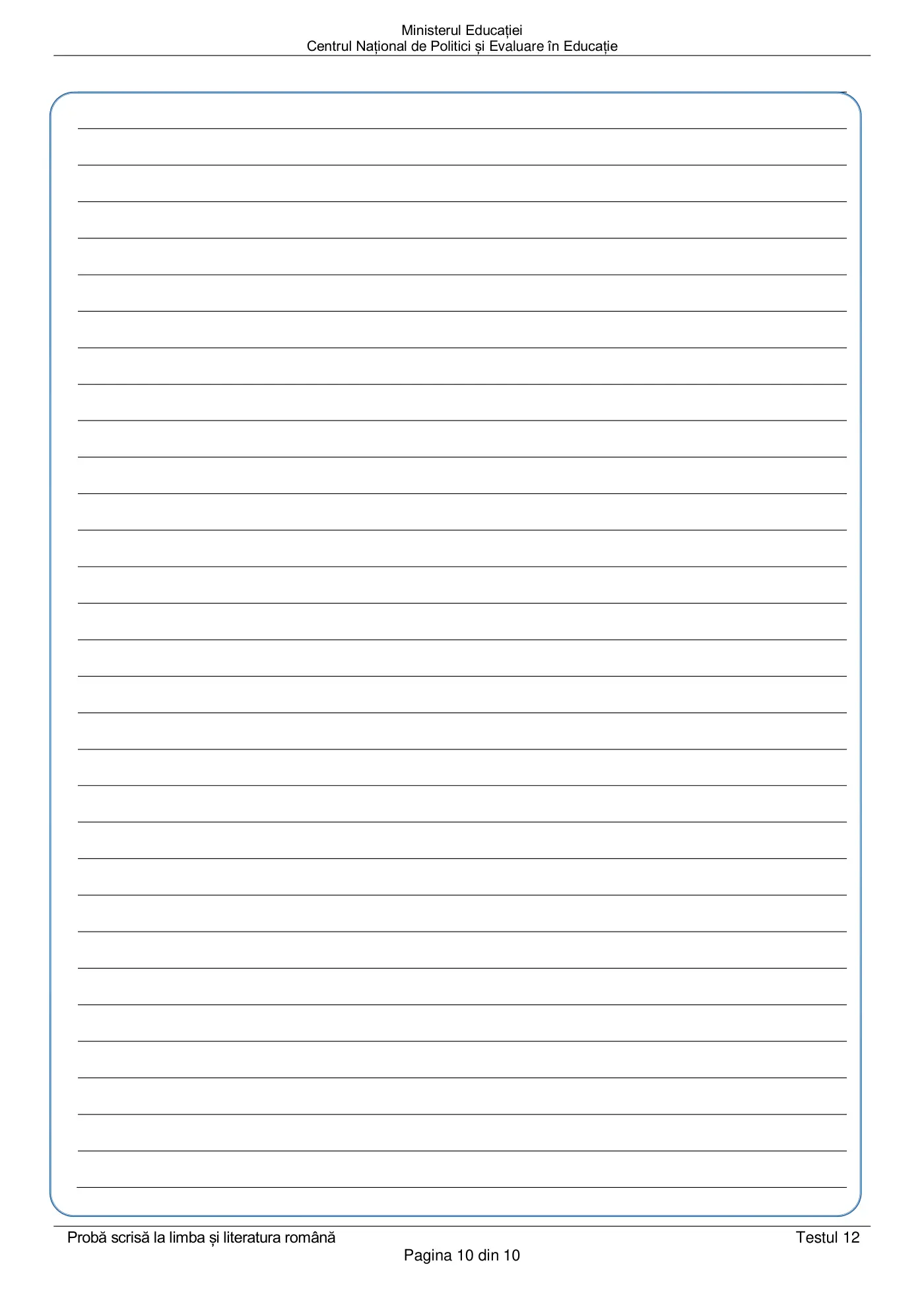 Pagina 10 din subiectul test de antrenament 12, limba și literatura română, martie 2021