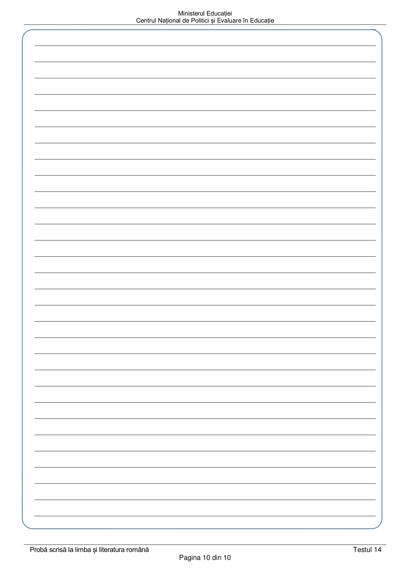 Pagina 10 din subiectul test de antrenament 14, limba și literatura română, martie 2021