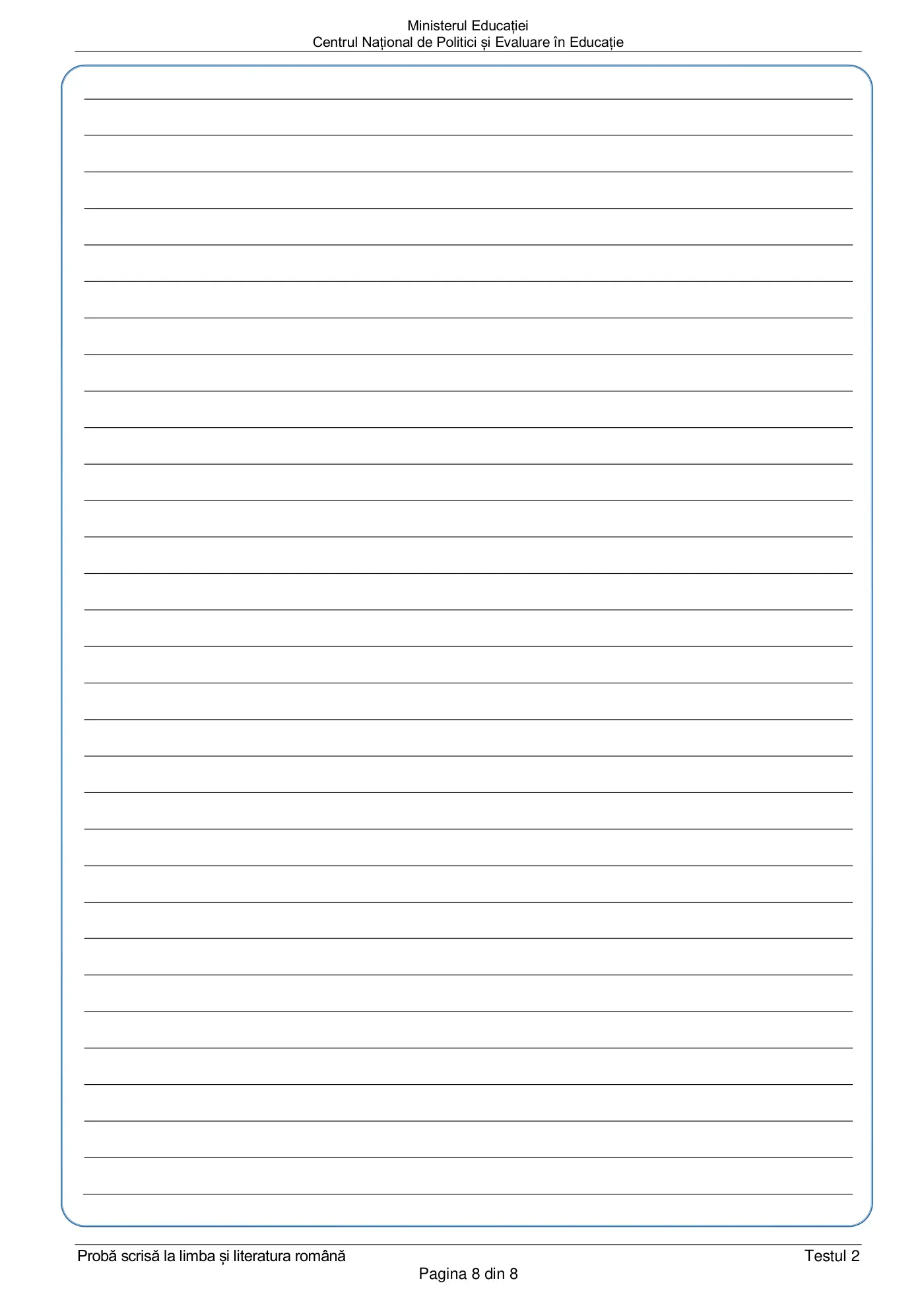 Pagina 8 din subiectul test de antrenament 2, limba și literatura română, februarie 2021