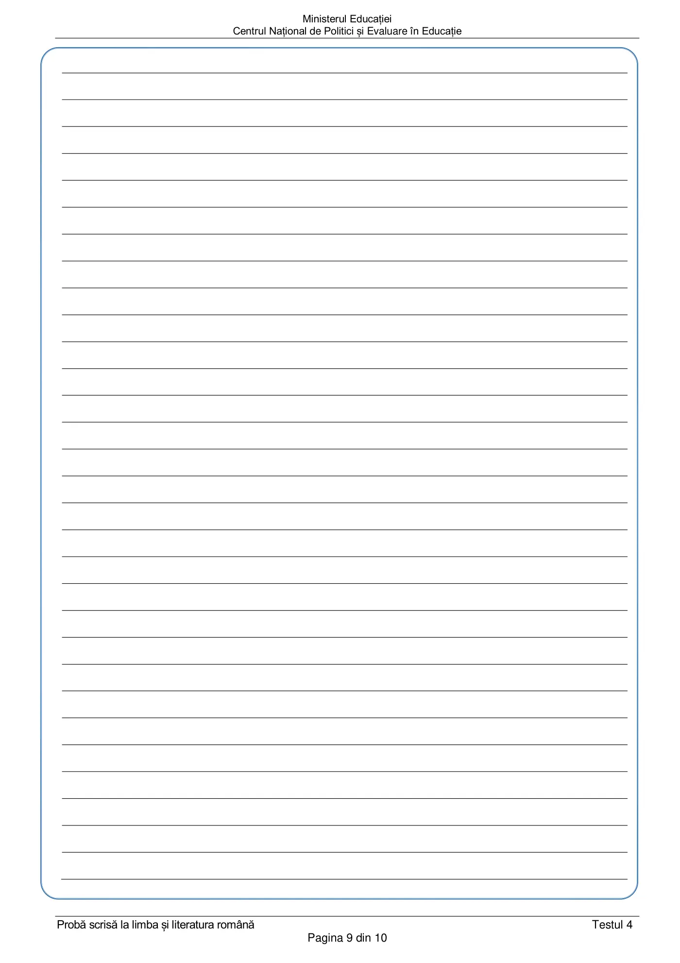 Pagina 9 din subiectul test de antrenament 4, limba și literatura română, februarie 2021