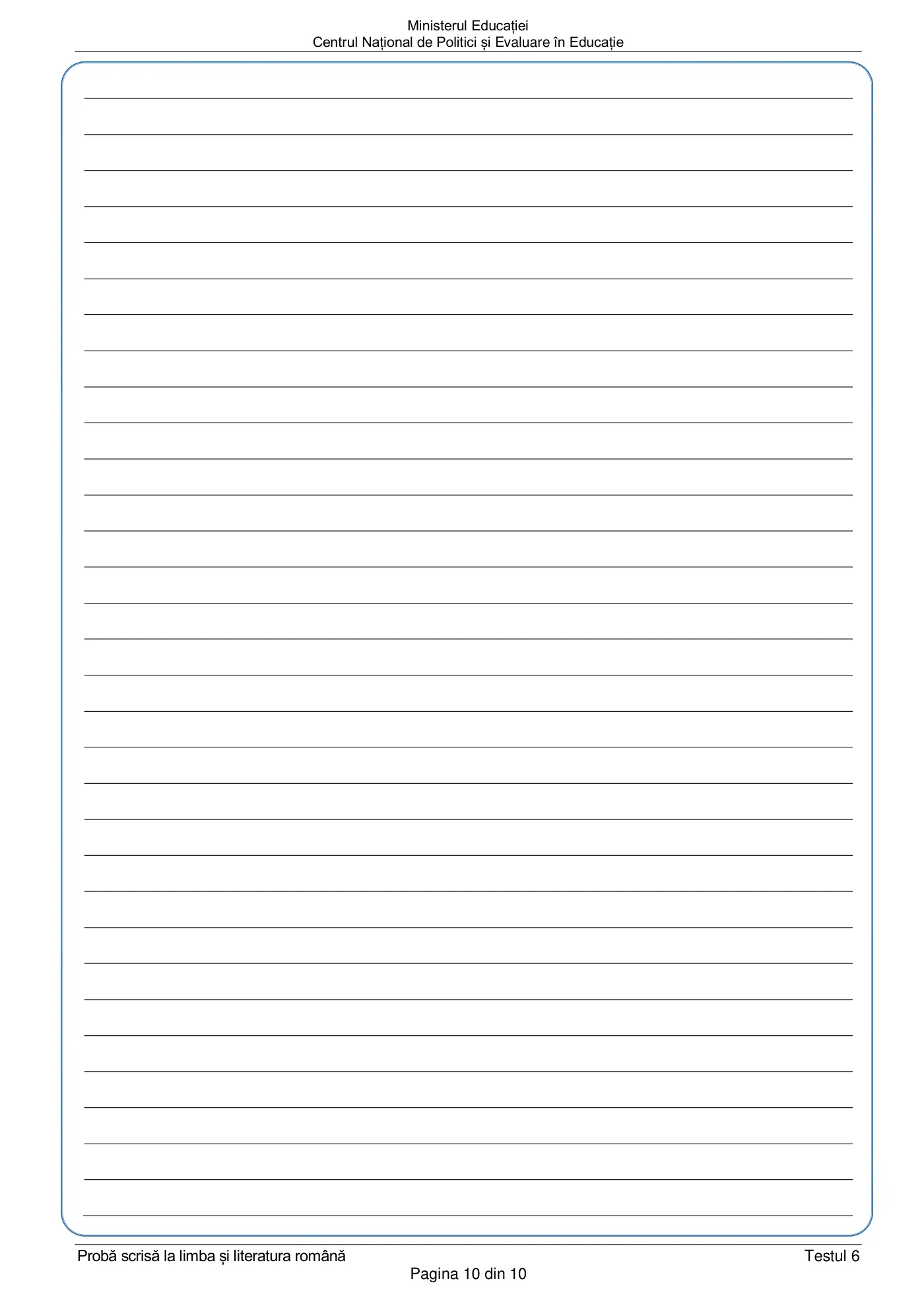Pagina 10 din subiectul test de antrenament 6, limba și literatura română, martie 2021