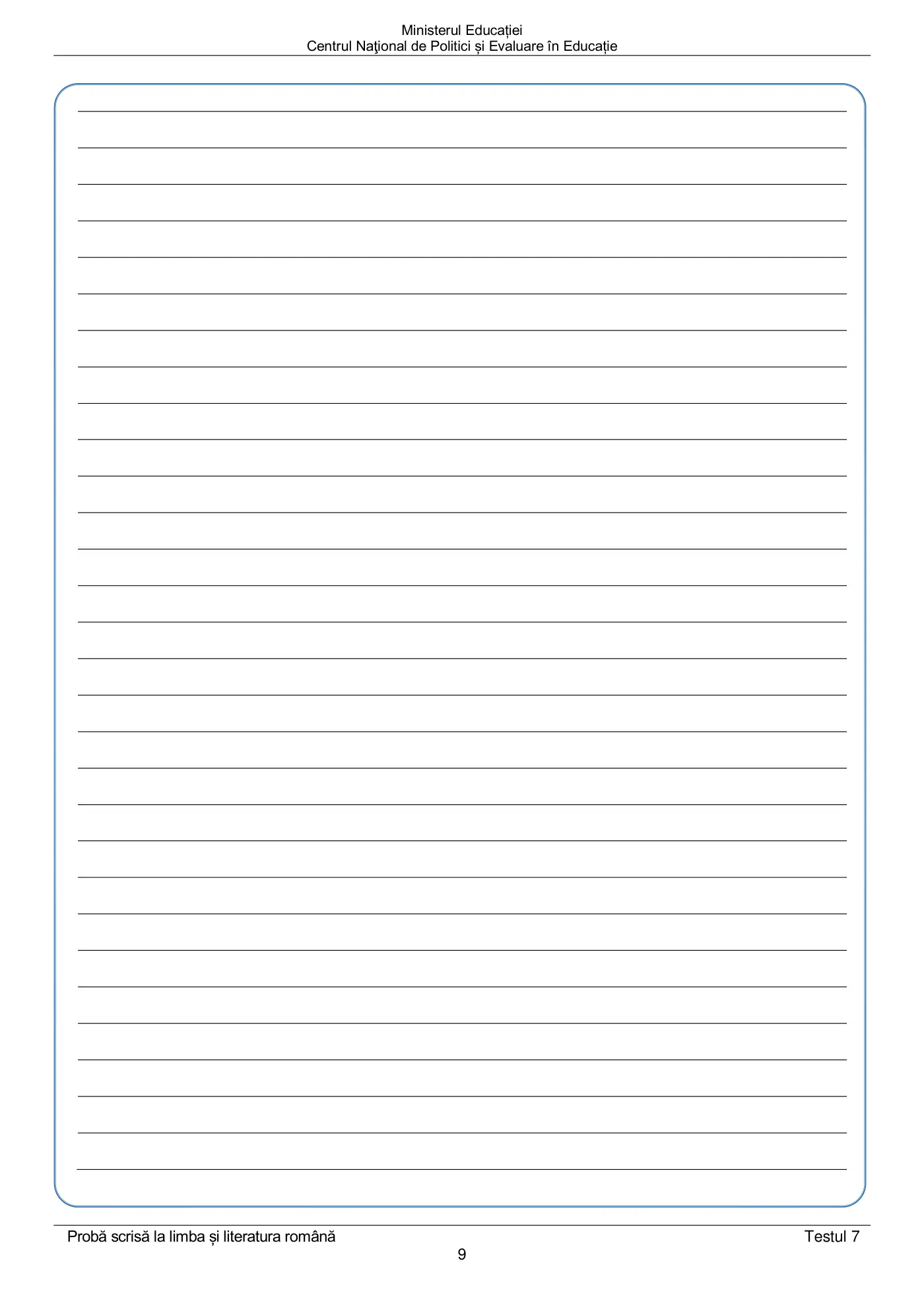 Pagina 9 din subiectul test de antrenament 7, limba și literatura română, martie 2021