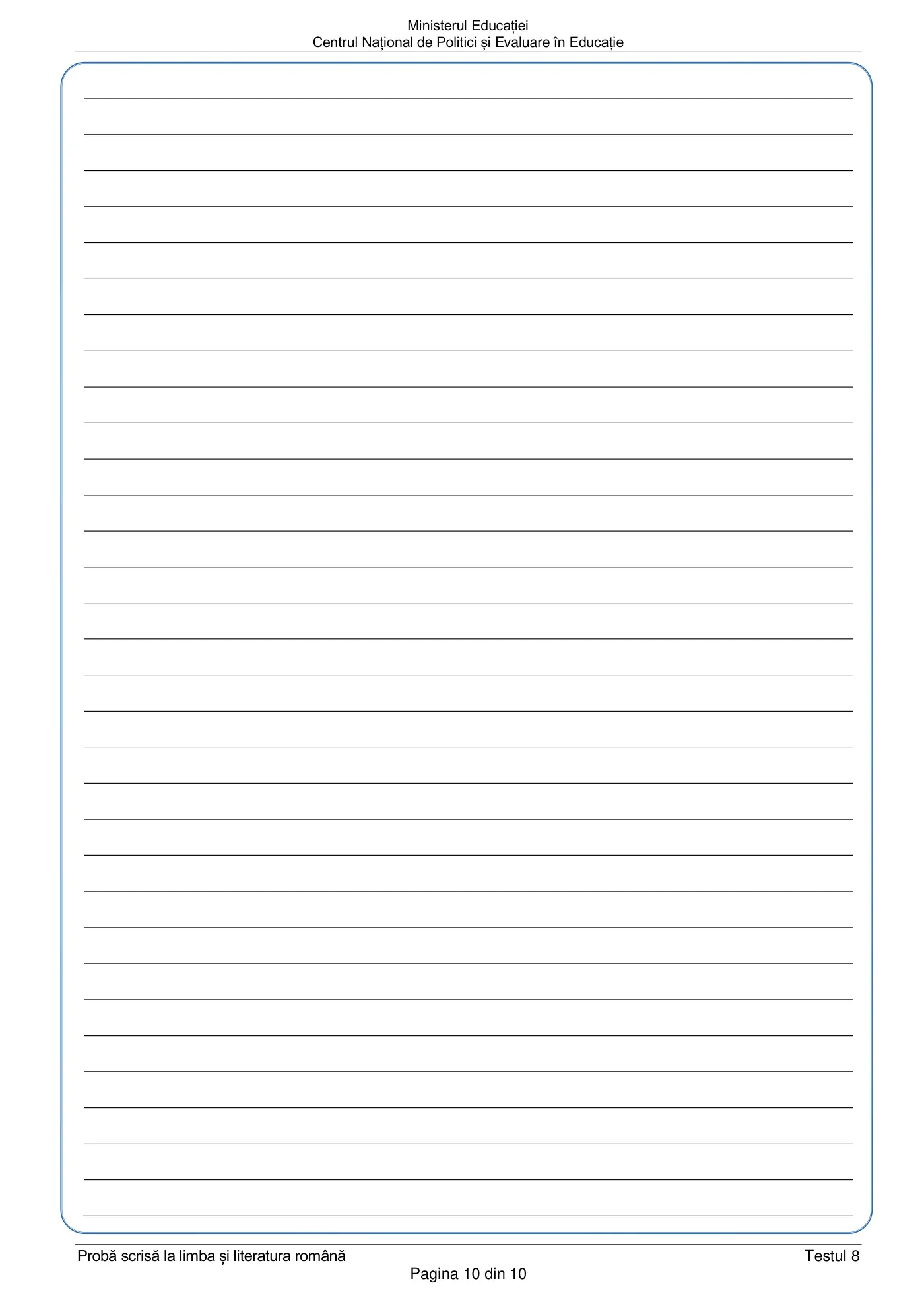 Pagina 10 din subiectul test de antrenament 8, limba și literatura română, martie 2021