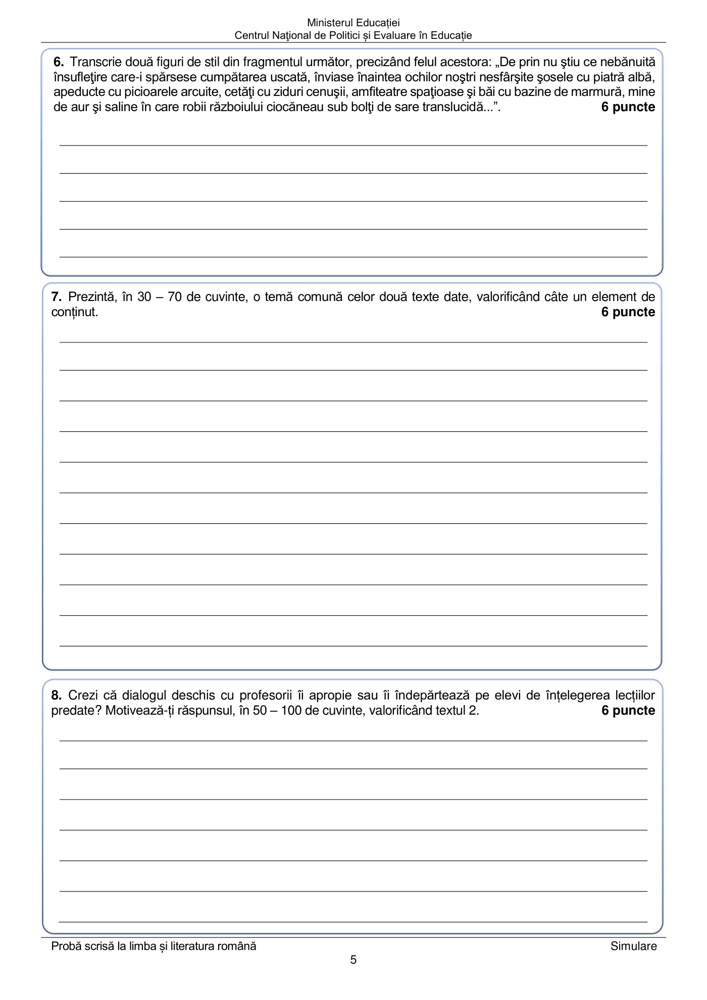 Pagina 5 din subiectul simulare națională, limba și literatura română, 4 aprilie 2022