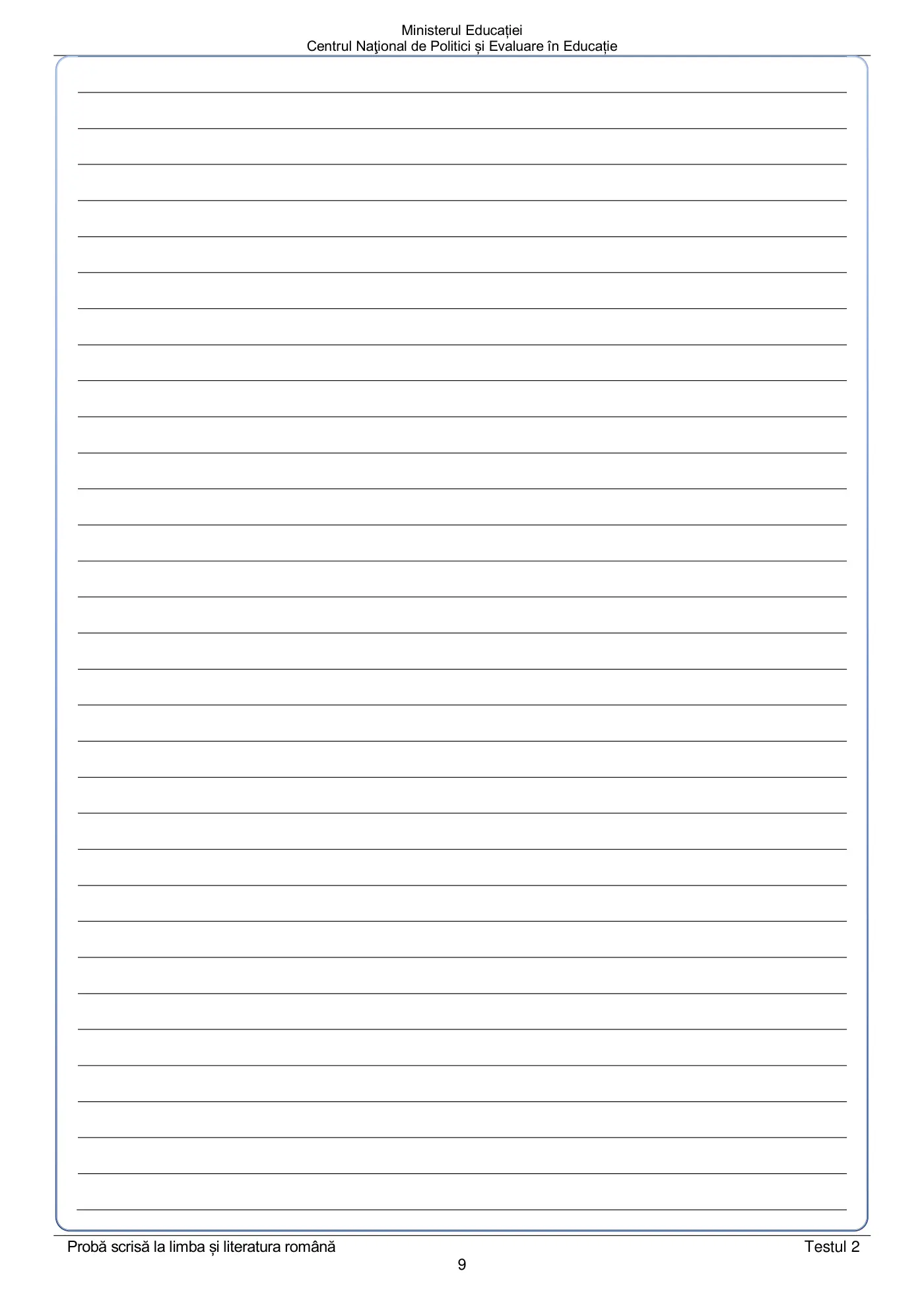 Pagina 9 din subiectul test de antrenament 2, limba și literatura română, mai 2022