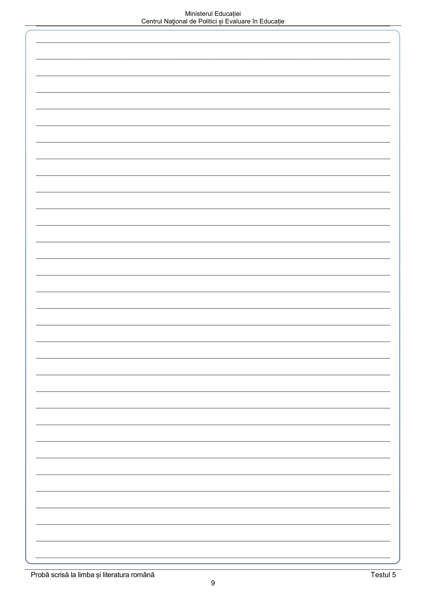 Pagina 9 din subiectul test de antrenament 5, limba și literatura română, mai 2022