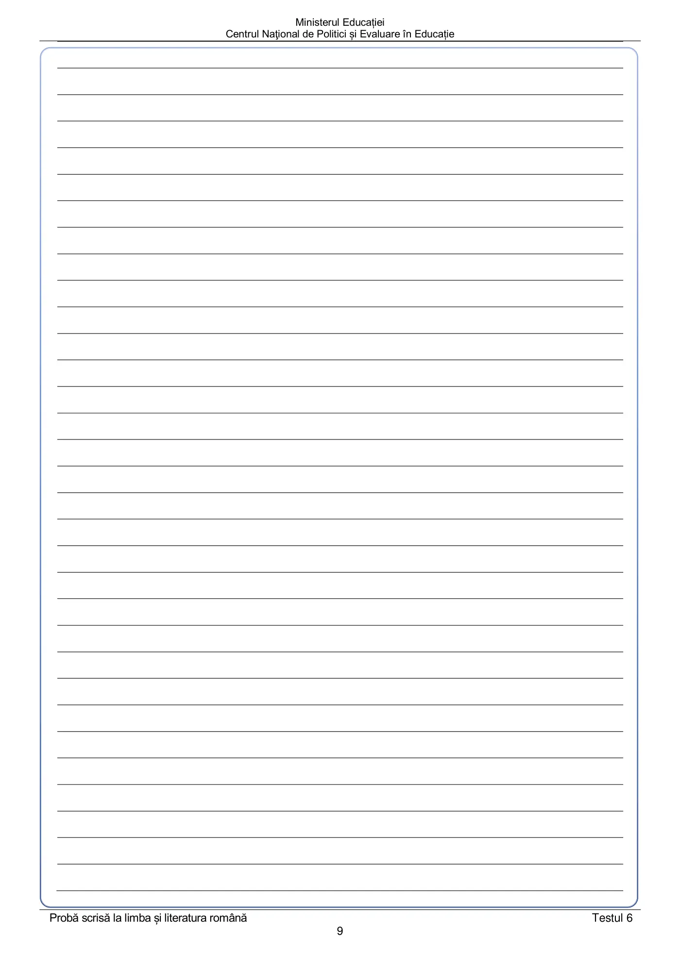 Pagina 9 din subiectul test de antrenament 6, limba și literatura română, mai 2022