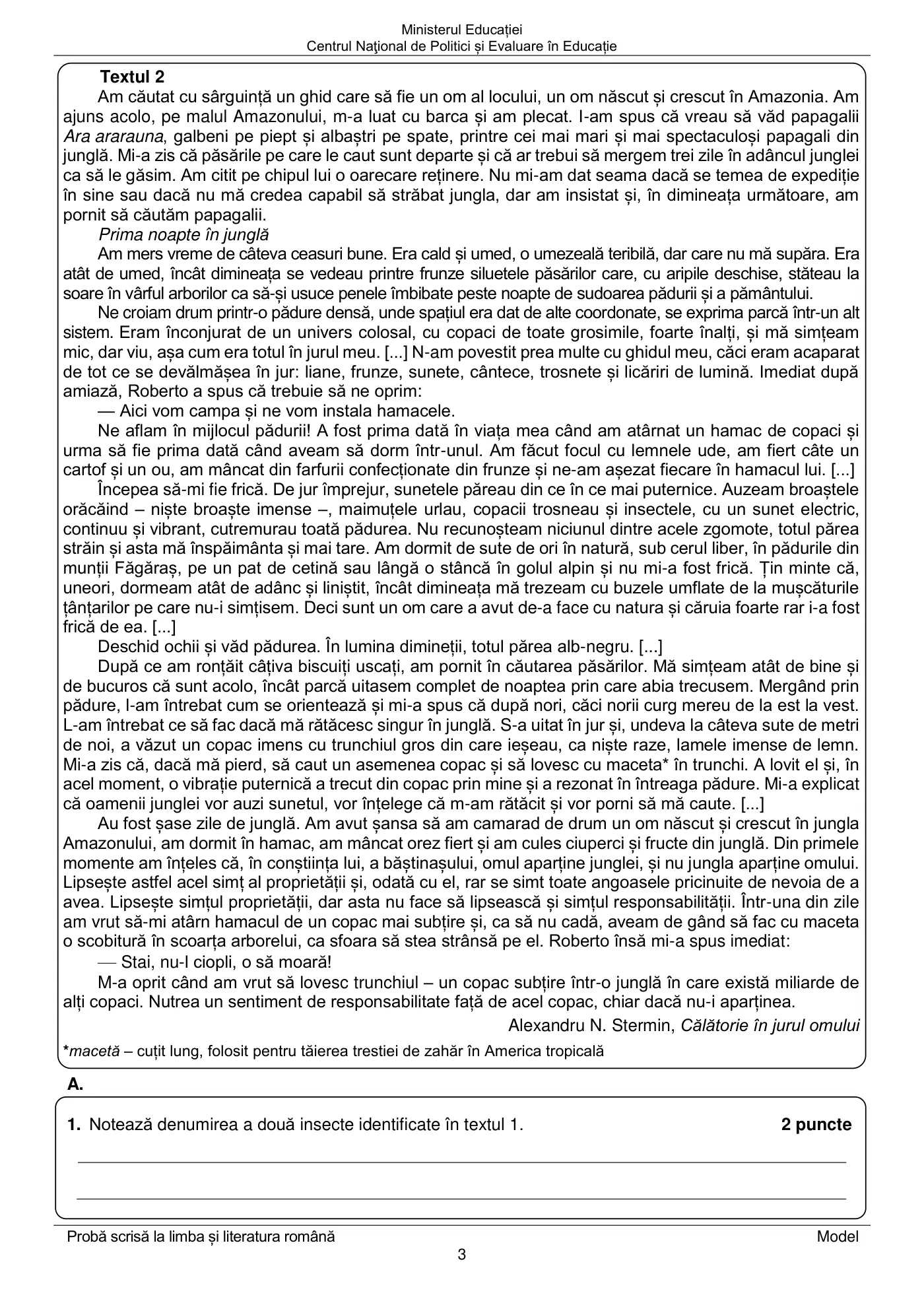 Pagina 3 din subiectul model oficial, limba și literatura română, noiembrie 2022