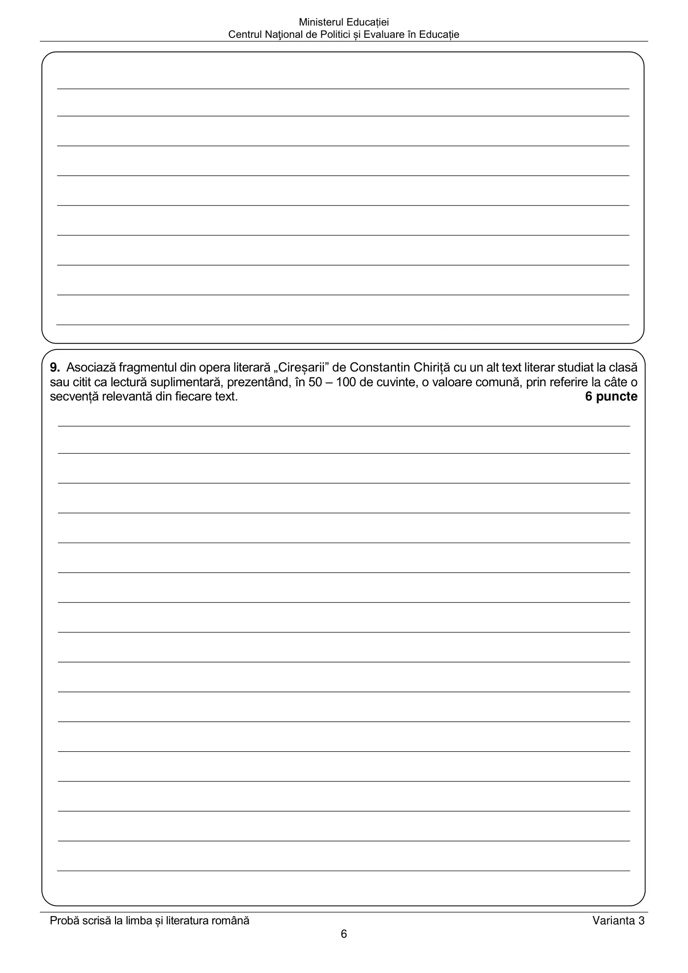 Pagina 6 din subiectul examen oficial (sesiunea iunie), limba și literatura română, 25 iunie 2024