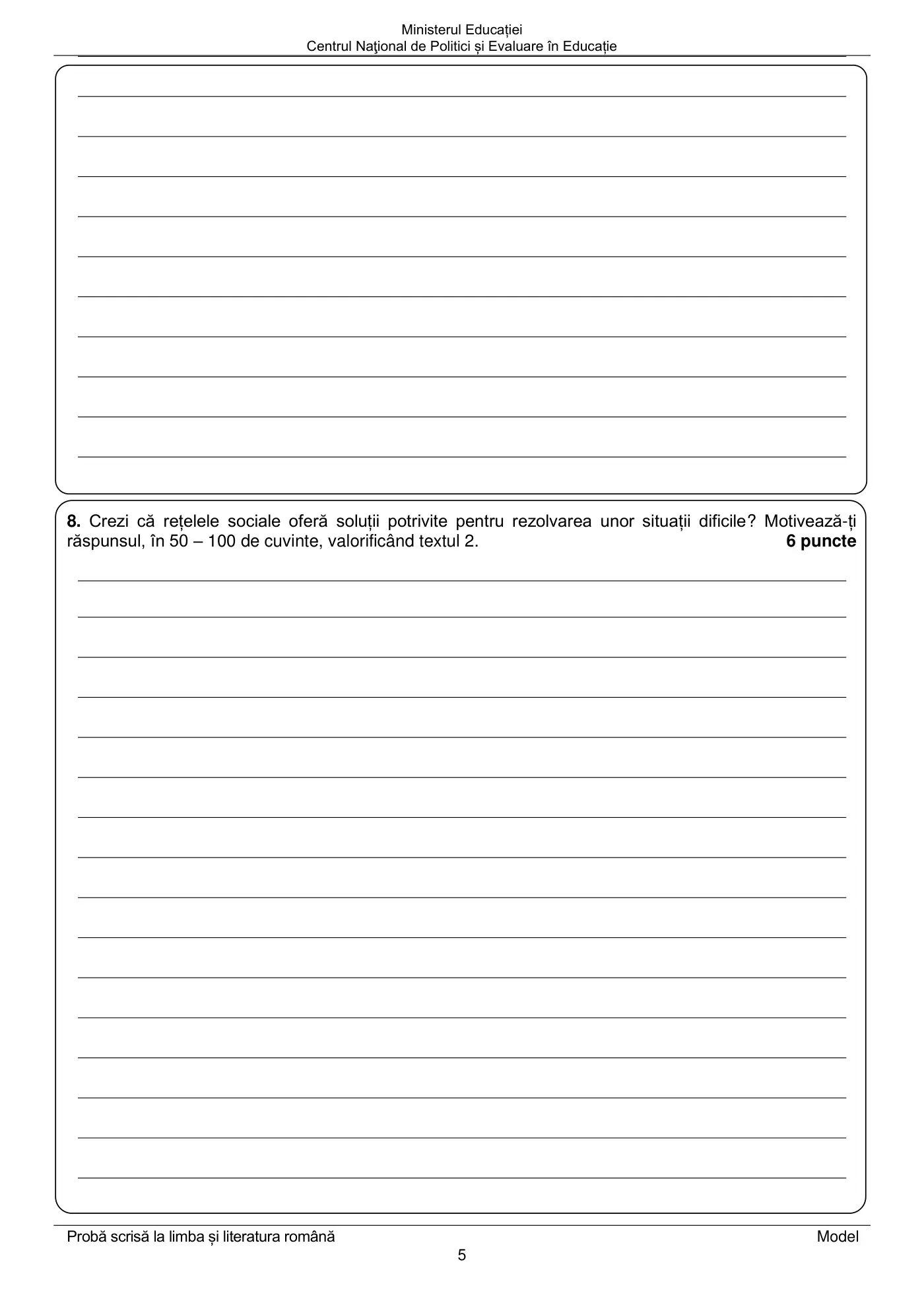 Pagina 5 din subiectul model oficial, limba și literatura română, noiembrie 2023