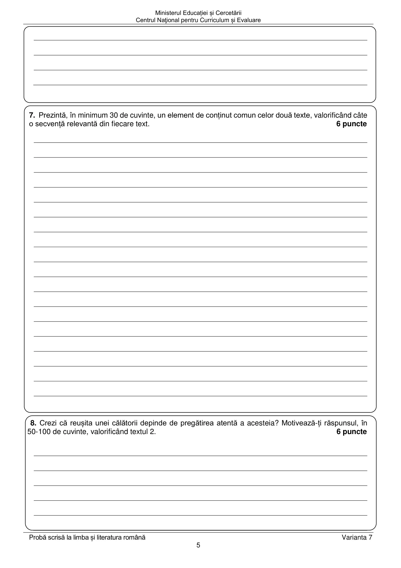 Pagina 5 din subiectul examen oficial (sesiunea iunie), limba și literatura română, 23 iunie 2025