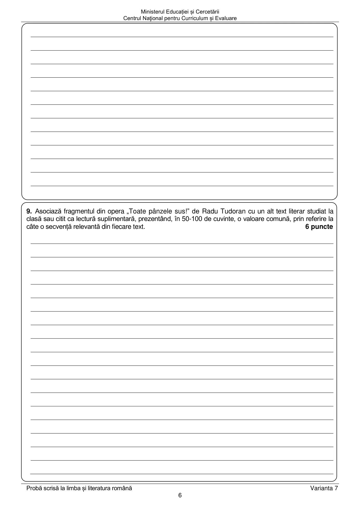 Pagina 6 din subiectul examen oficial (sesiunea iunie), limba și literatura română, 23 iunie 2025