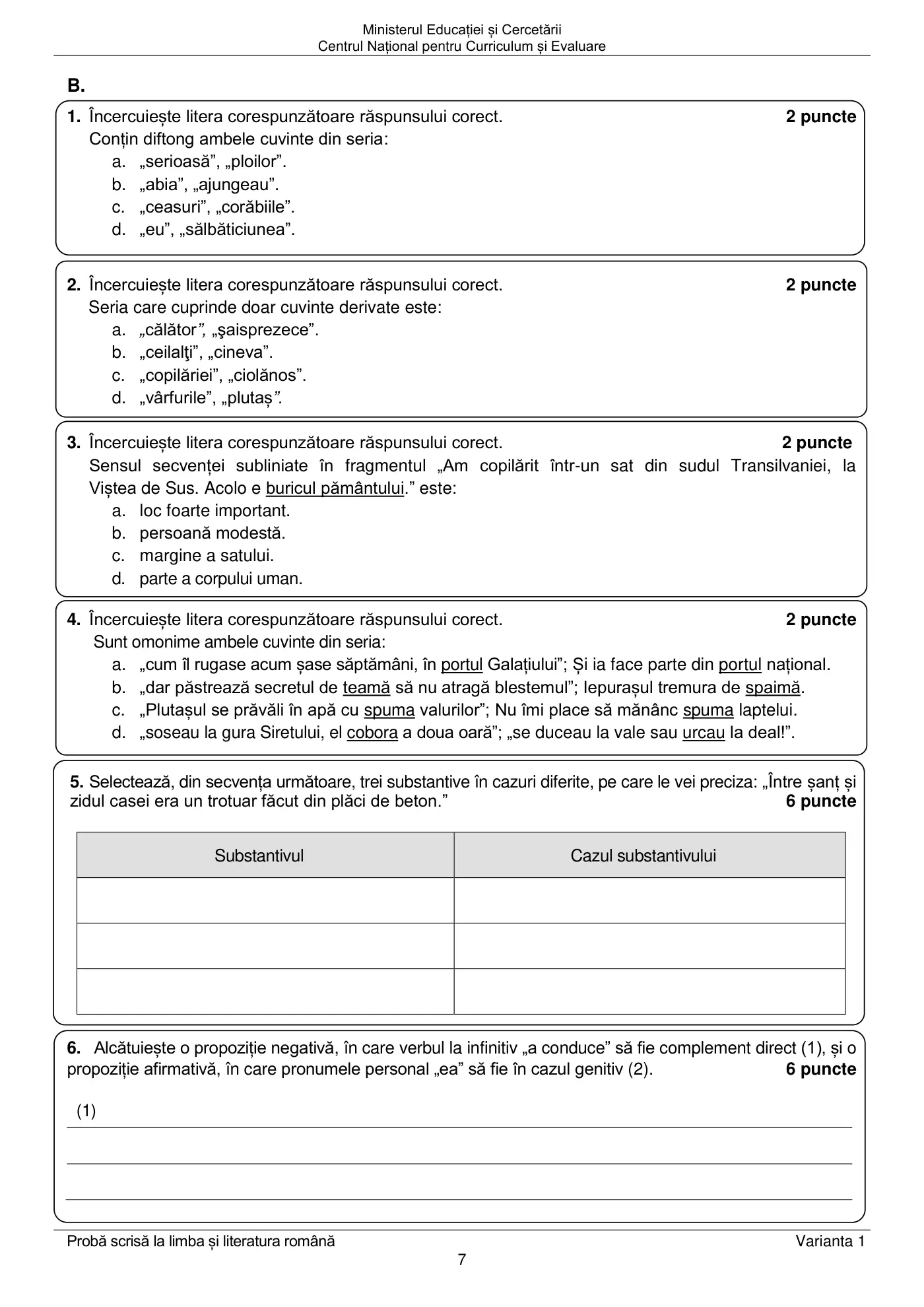 Pagina 7 din subiectul sesiunea specială, limba și literatura română, 2 iulie 2025