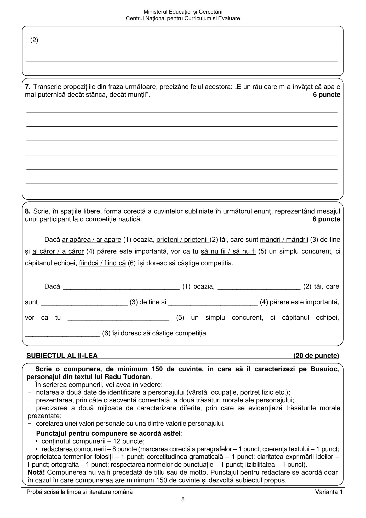 Pagina 8 din subiectul sesiunea specială, limba și literatura română, 2 iulie 2025