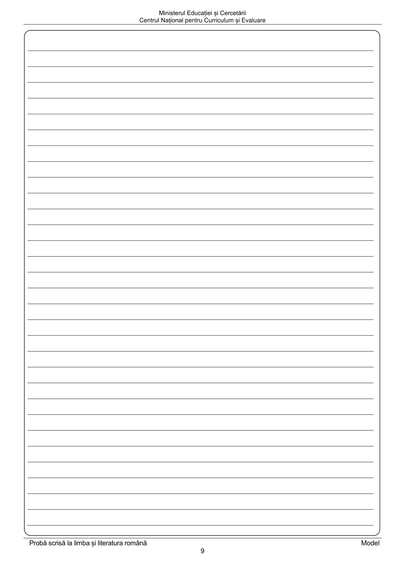 Pagina 9 din subiectul model oficial, limba și literatura română, noiembrie 2025
