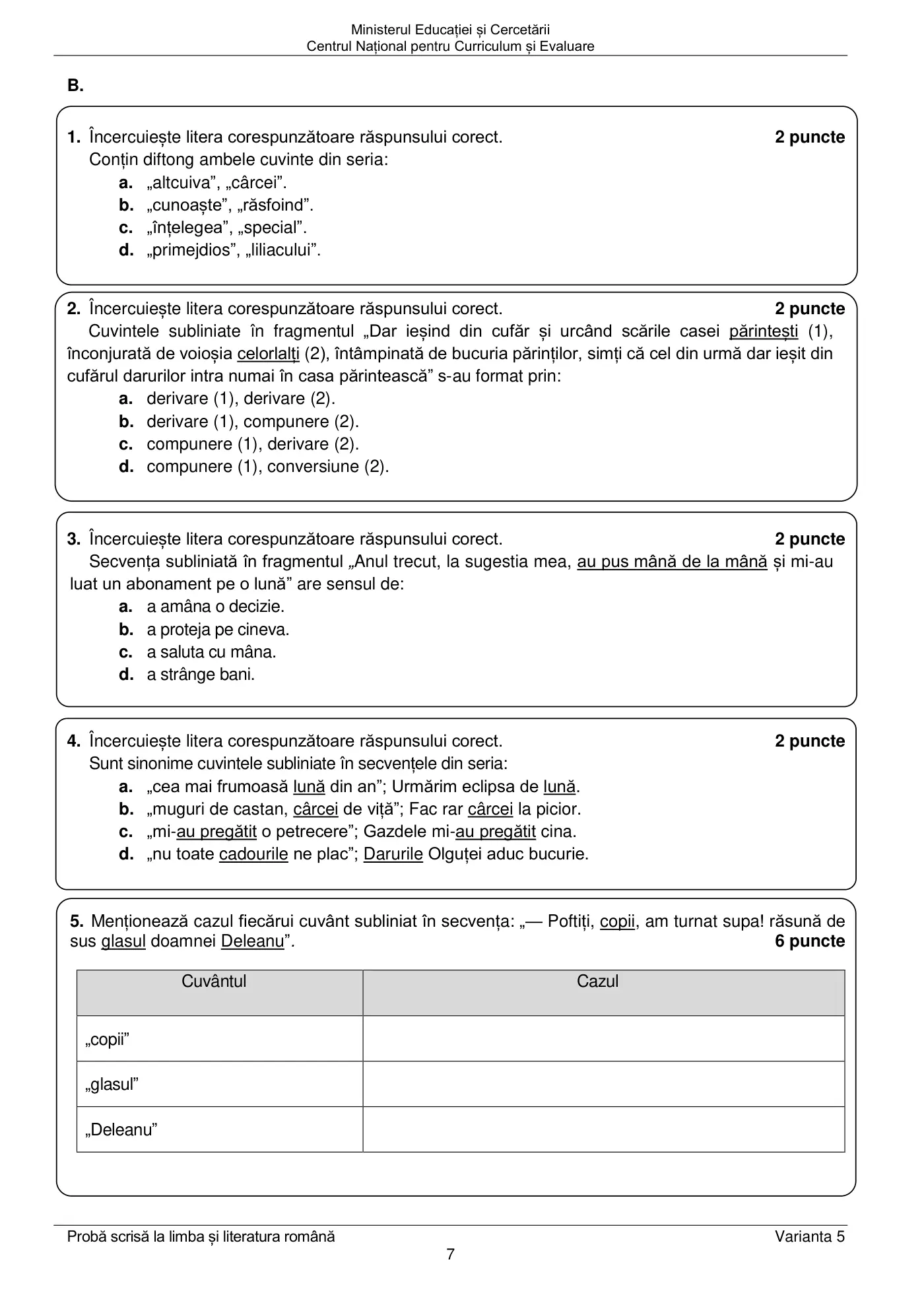 Pagina 7 din subiectul subiect de rezervă, limba și literatura română, 22 iunie 2026